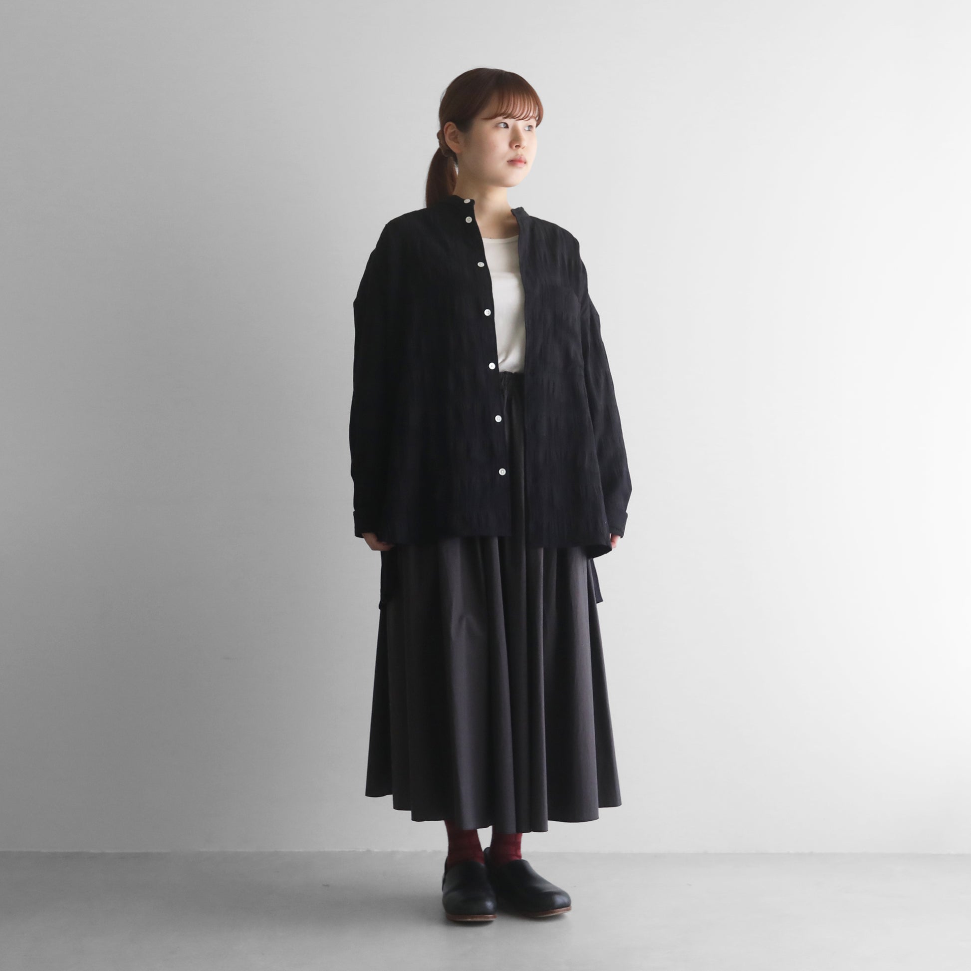 柄二重織シャトルジャガードバンドカラーオーバーシャツ【ユニセックス】015
