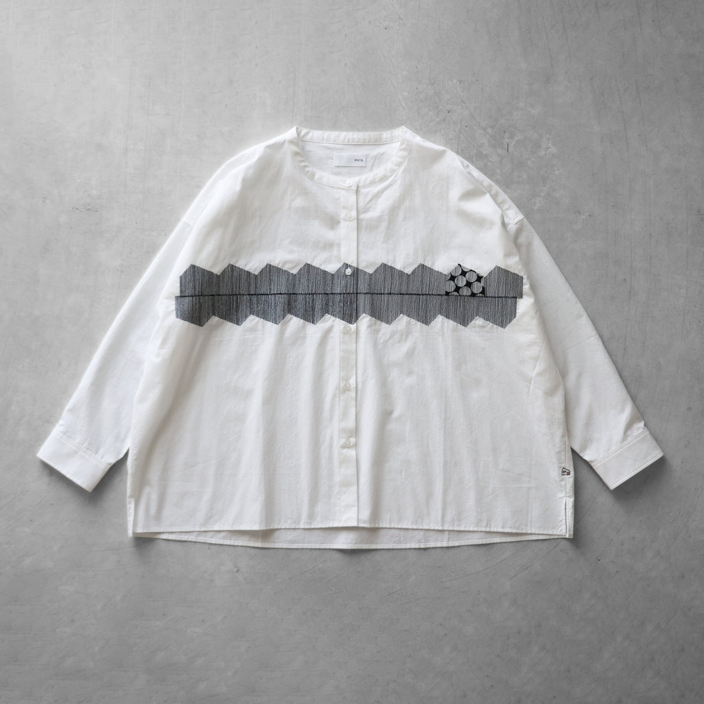 オーガニックコットン刺繍バンドカラーワイドブラウス【レディス】U104EM