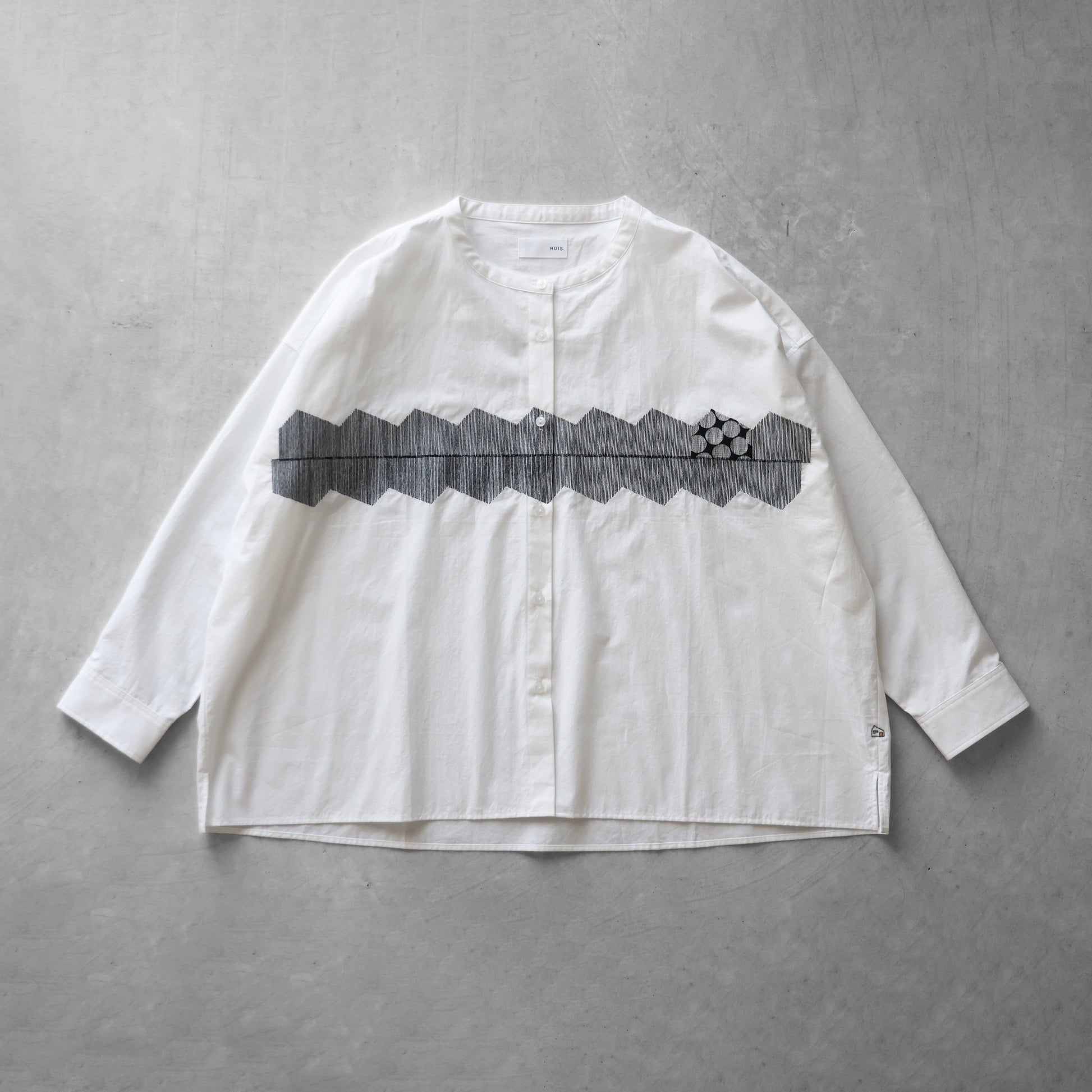 オーガニックコットン刺繍バンドカラーワイドブラウス【レディス】U104EM