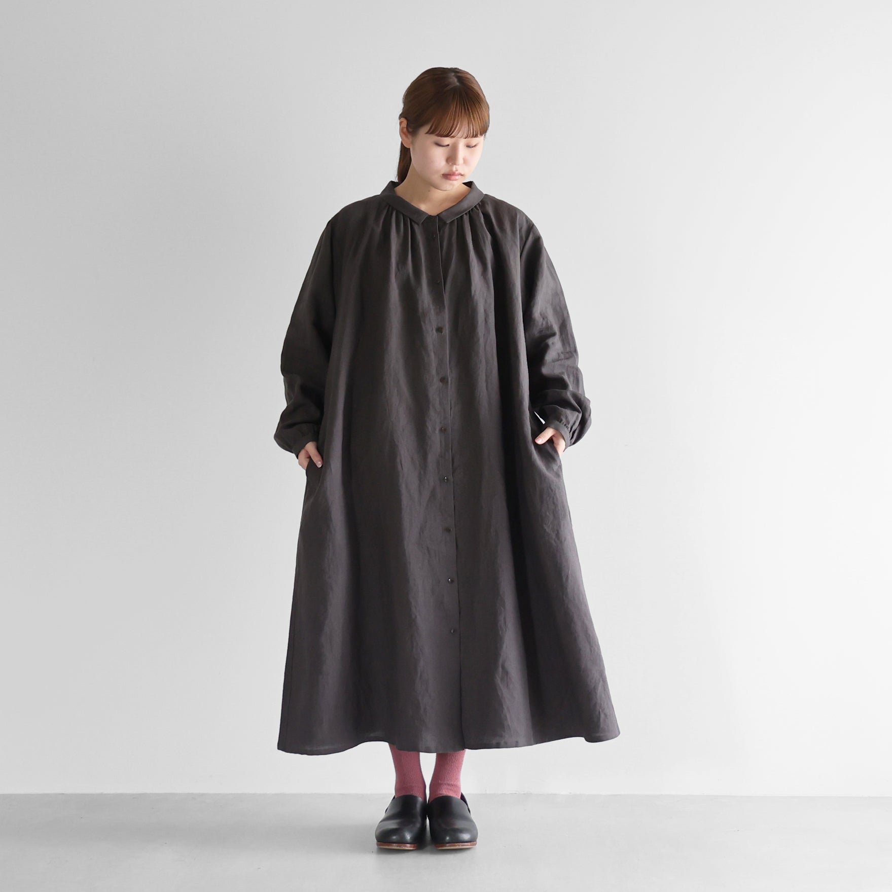 オールドレピアリネン前開きロングワンピース【レディス】 U217