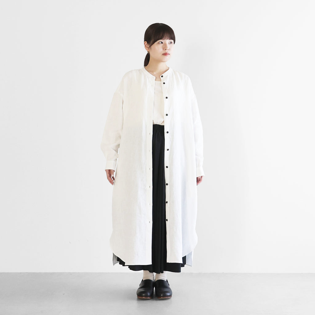 オールドレピアリネンバンドカラーシャツロングワンピース【レディス】 U218