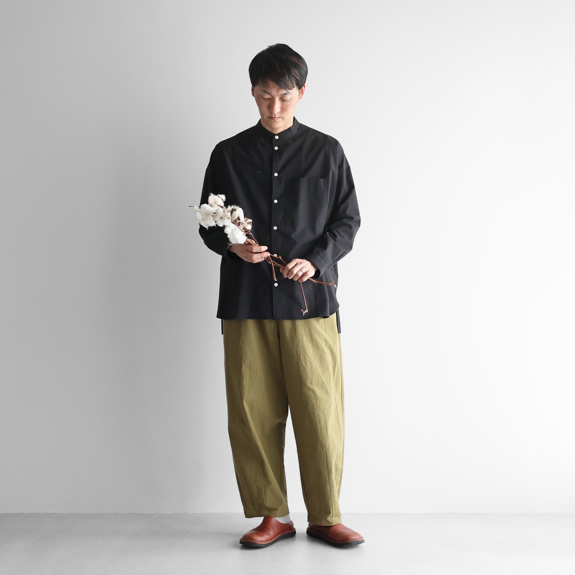 【遠州織物×久留女木の棚田プロジェクト】棚田コットンバンドカラーオーバーシャツ【ユニセックス】015