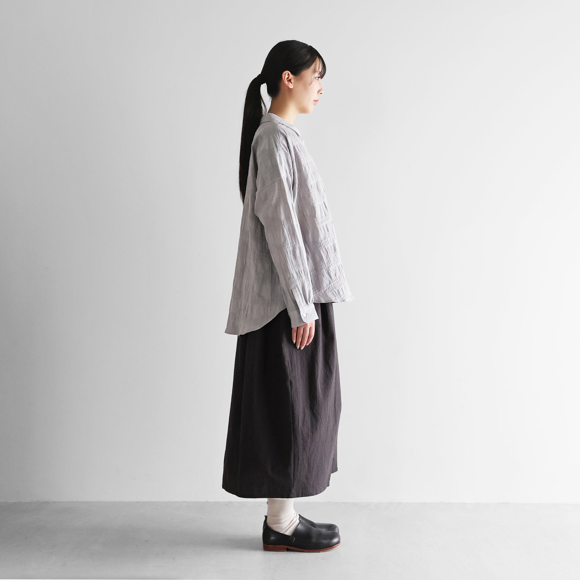 柄二重織シャトルジャガードライトワイドブラウスL【レディス】U102L