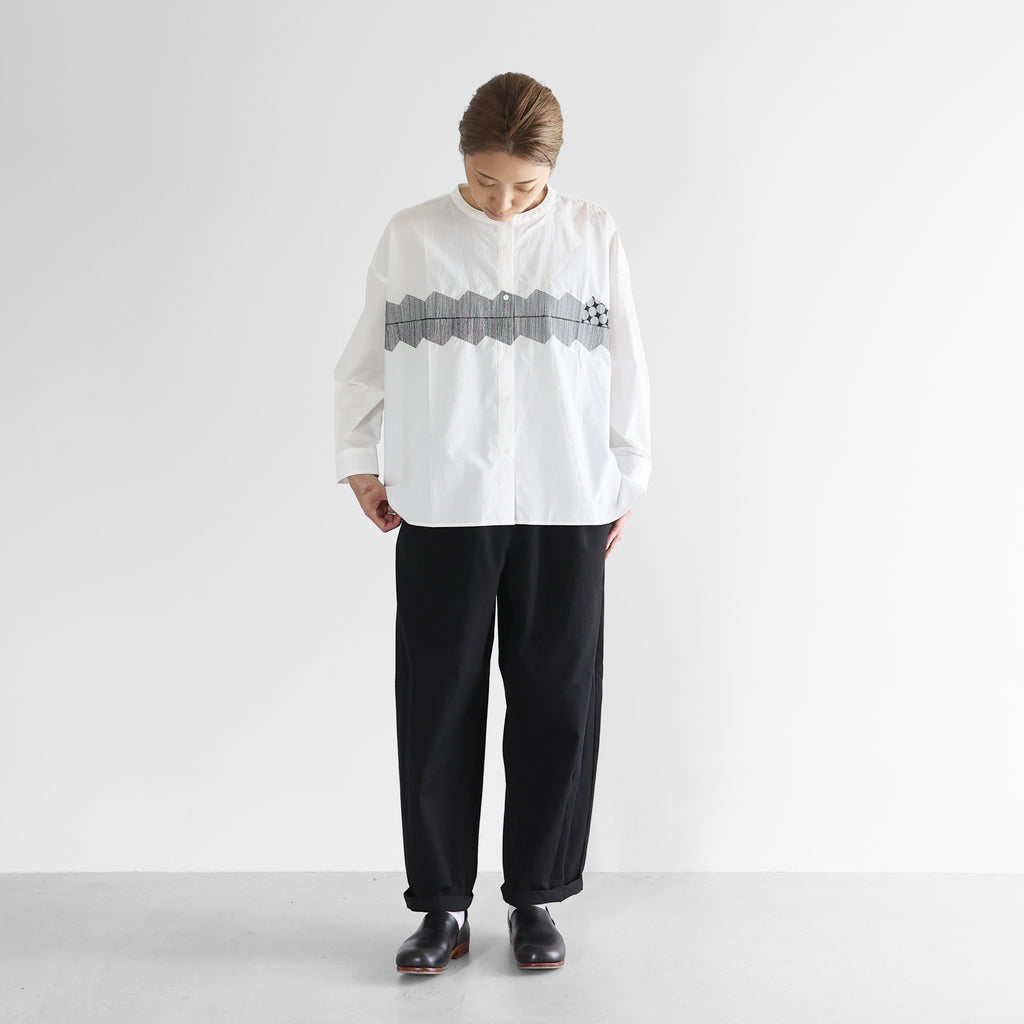 オーガニックコットン刺繍バンドカラーワイドブラウス【レディス】U104EM