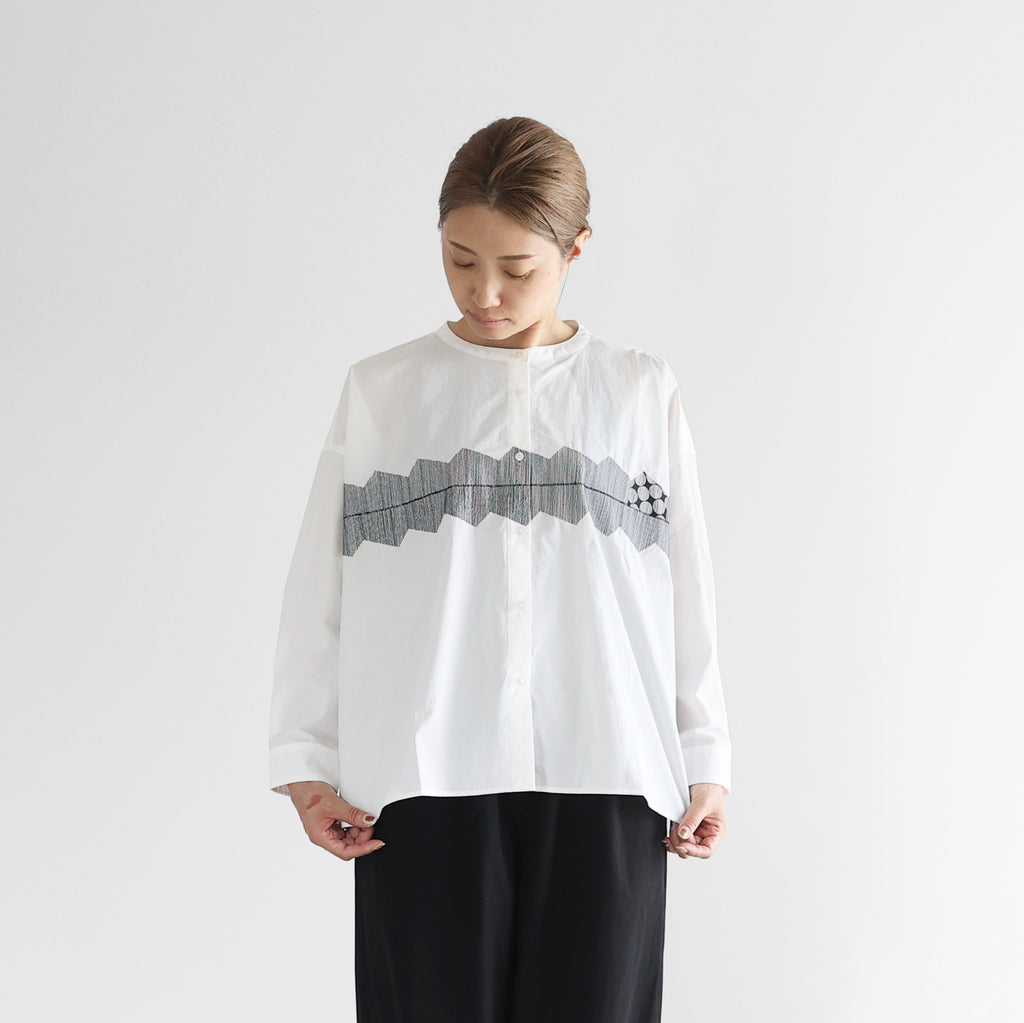 オーガニックコットン刺繍バンドカラーワイドブラウス【レディス】U104EM