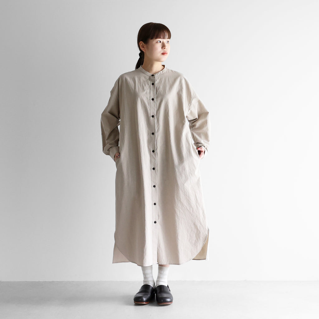 ギザコットンヘンプバンドカラーシャツロングワンピース【レディス】 U218