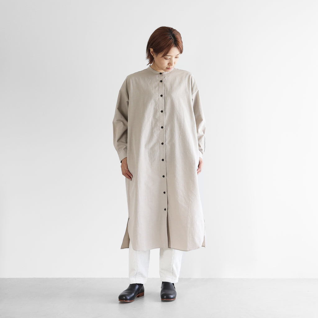 ギザコットンヘンプバンドカラーシャツロングワンピース【レディス】 U218