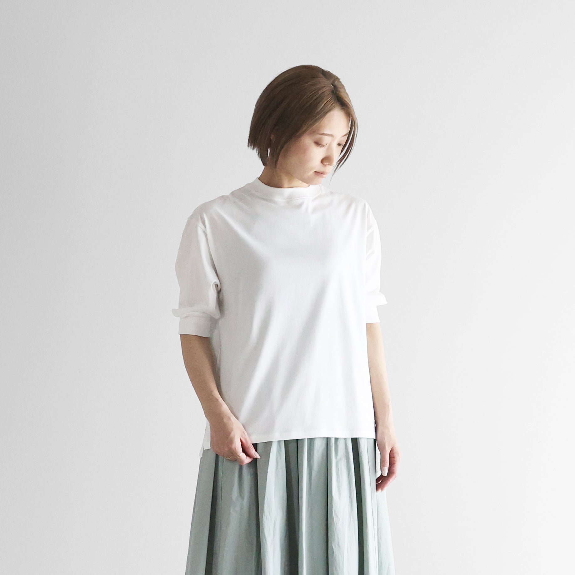 ［HUIS in house］SUVIN COTTON5分袖リブカットソー【レディス】CS106