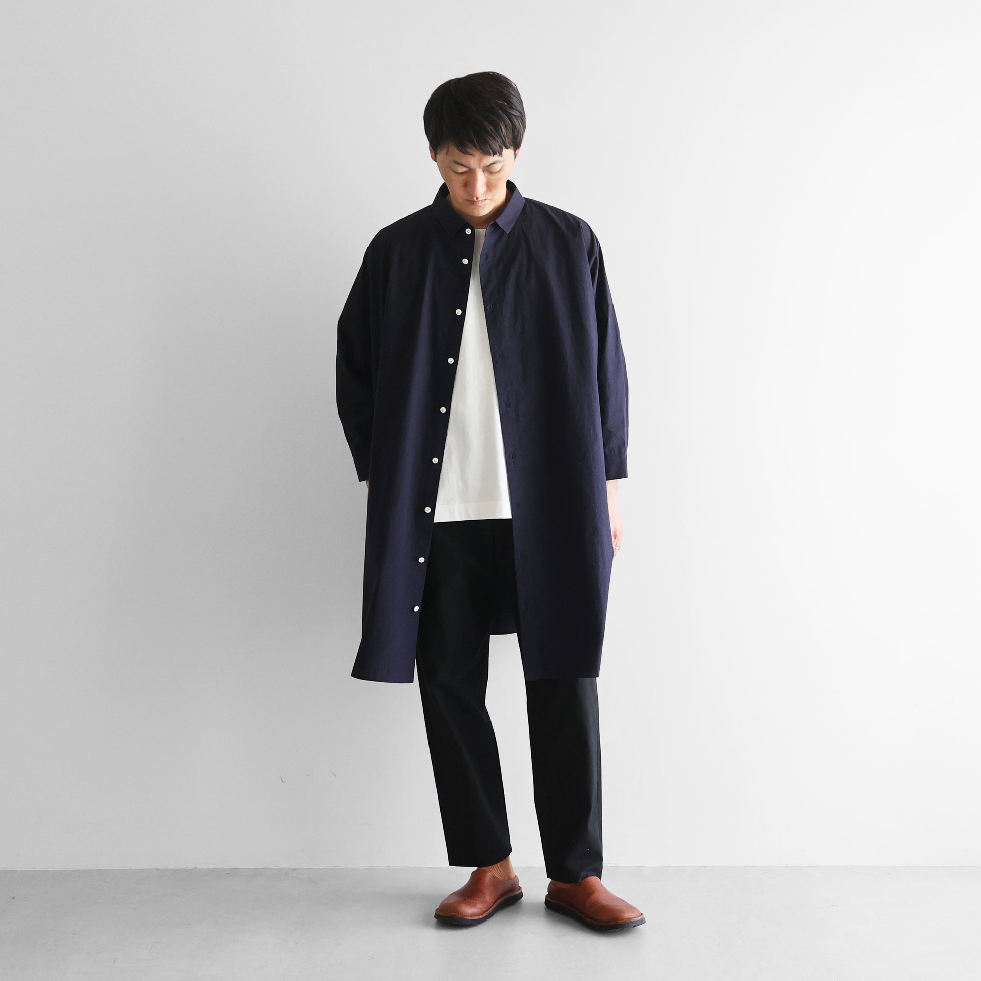 【暮らしのおへそ一田さん×HUISコラボ】タイプライタークロスコットンおへそロングシャツ【ユニセックス】IH016