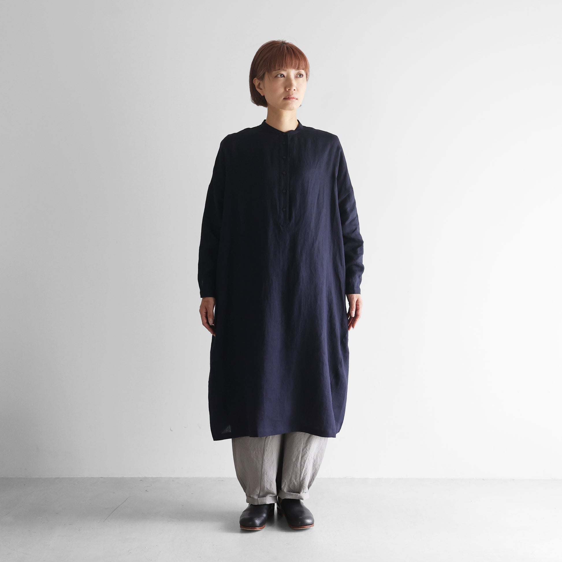シャトルリネンバンドカラーワイドワンピース【レディス】 U213