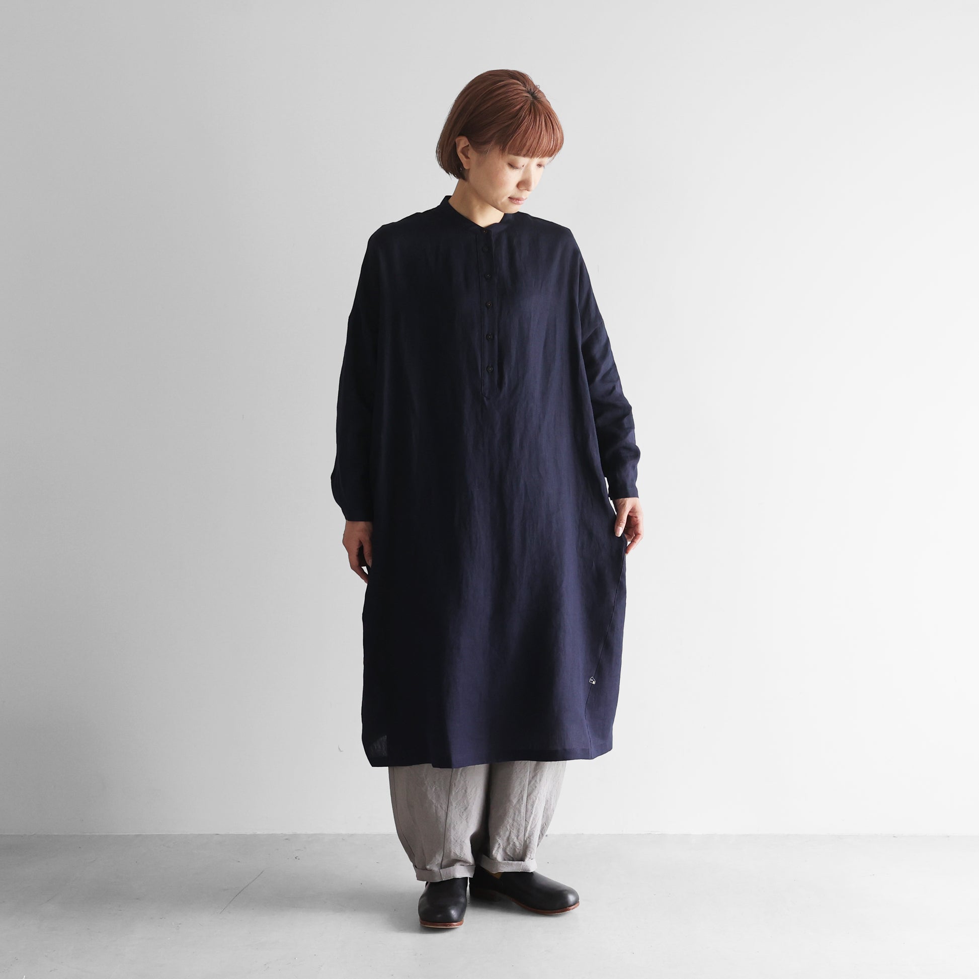 シャトルリネンバンドカラーワイドワンピース【レディス】 U213