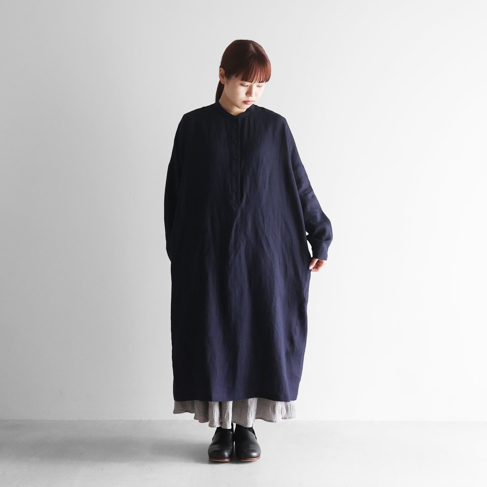 シャトルリネンバンドカラーワイドワンピース【レディス】 U213