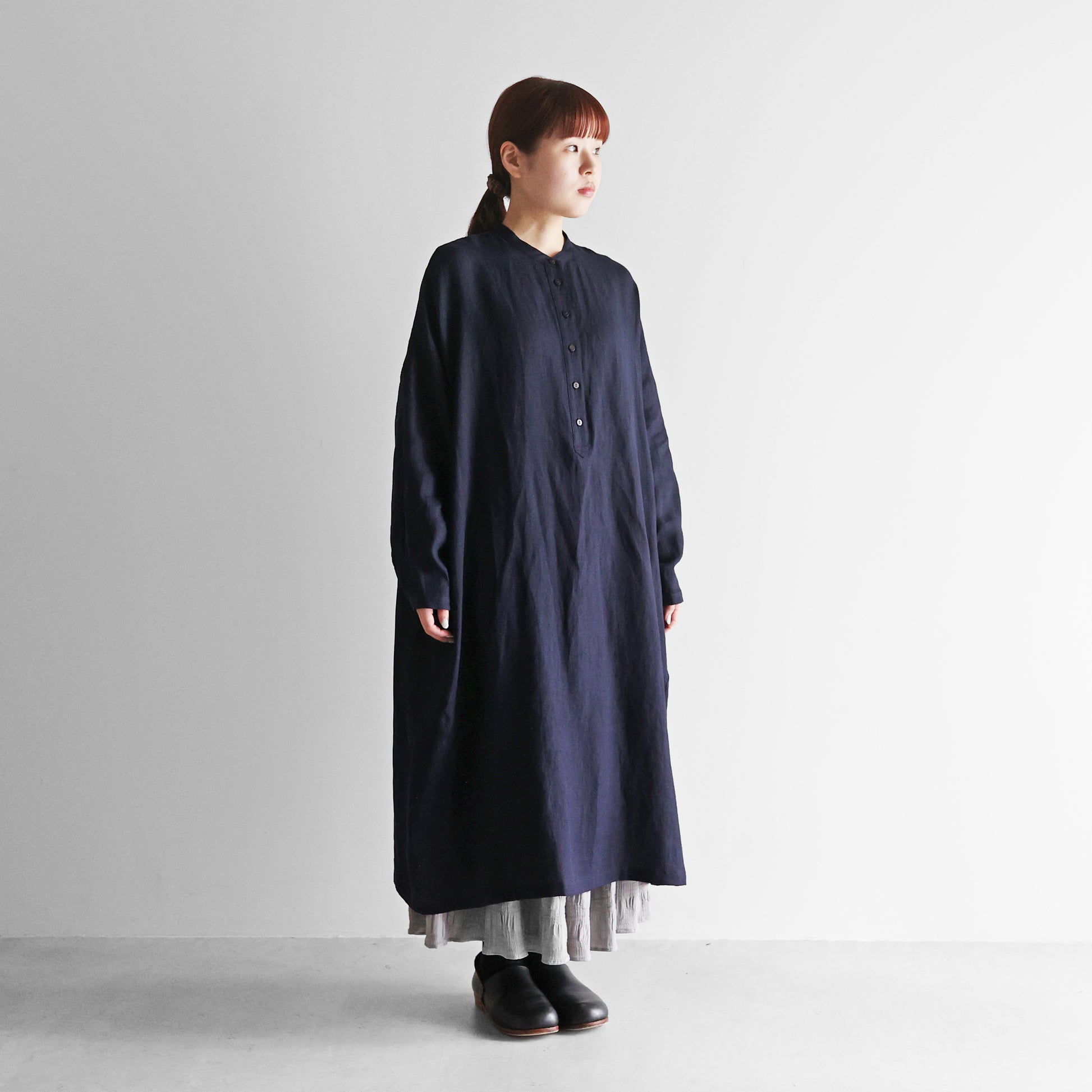 シャトルリネンバンドカラーワイドワンピース【レディス】 U213