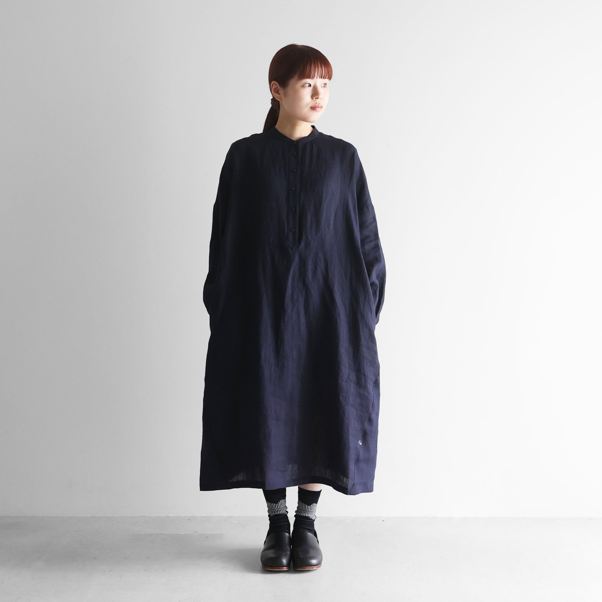 シャトルリネンバンドカラーワイドワンピース【レディス】 U213