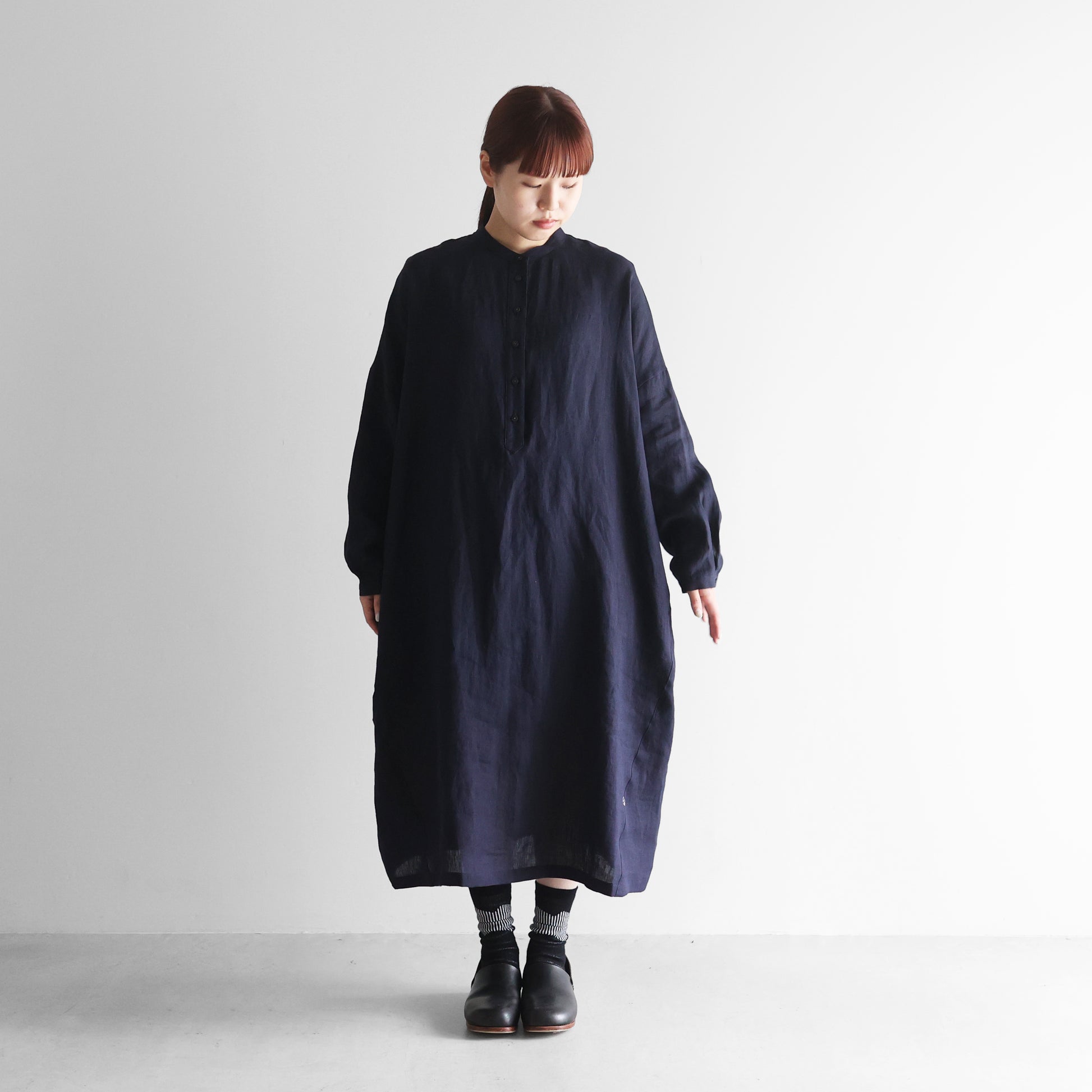 シャトルリネンバンドカラーワイドワンピース【レディス】 U213