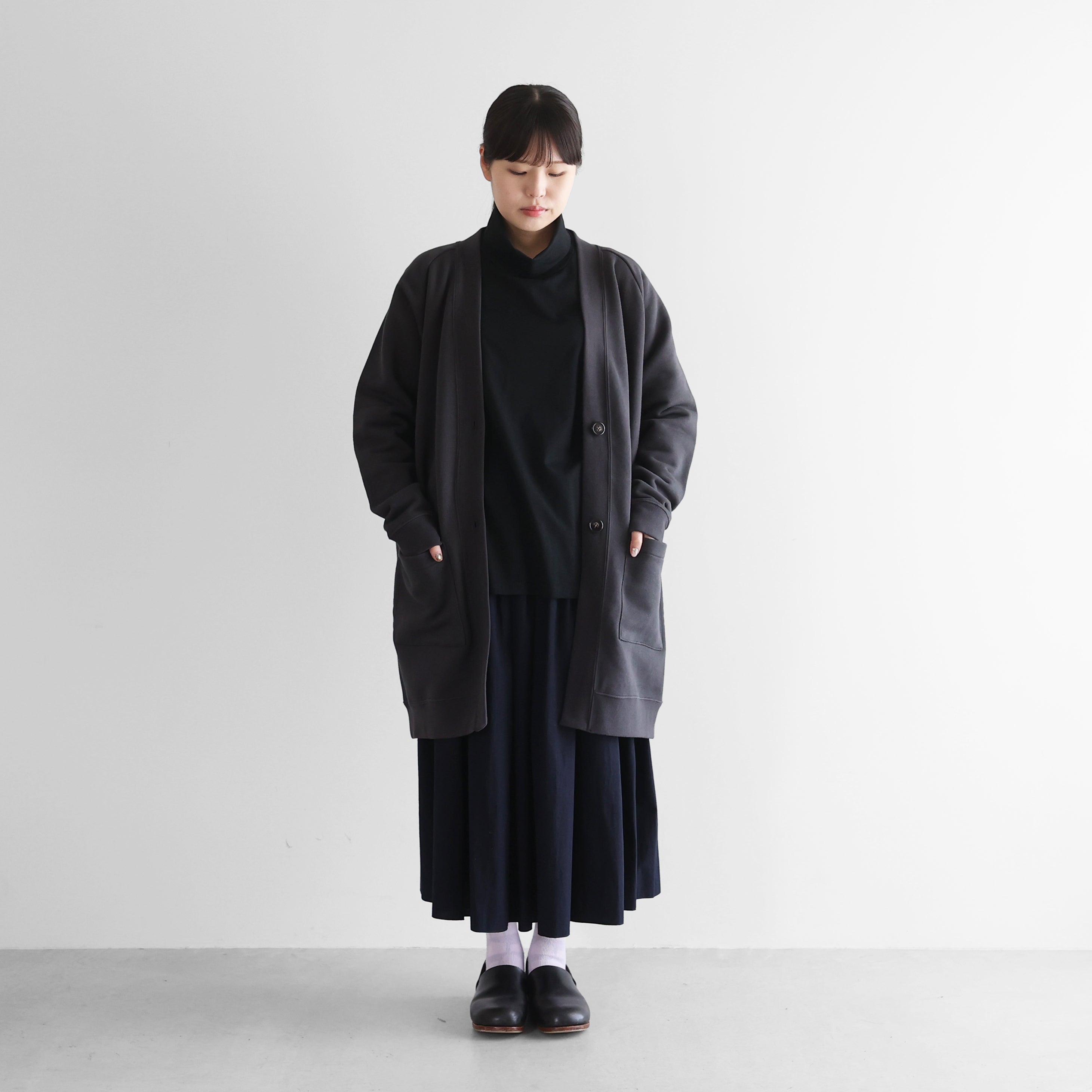 HUIS 遠州織物　SUVINスウェットリブカーディガン　ブラック HUIS in house］SUVINスウェットロングカーディガン【ユニセックス