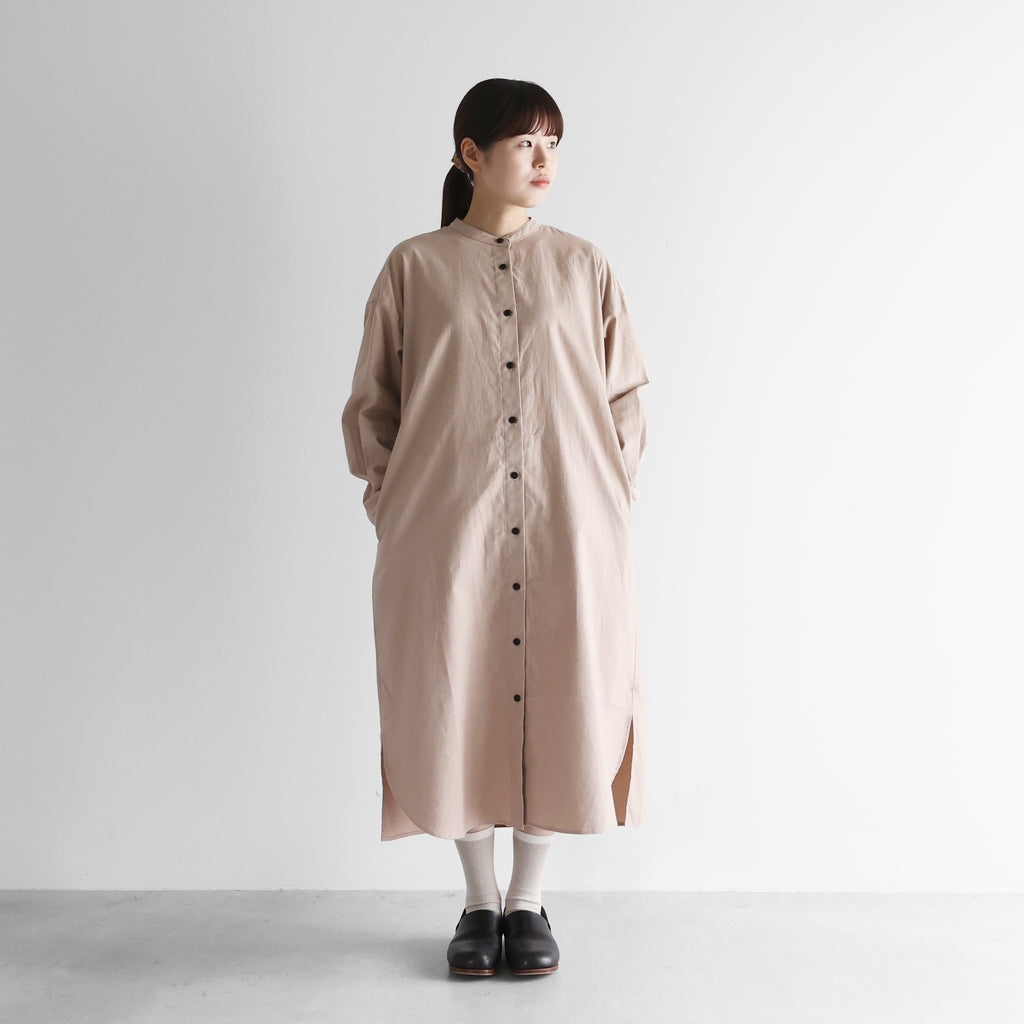 オーガニックコットン起毛ビエラバンドカラーシャツロングワンピース【レディス】 U218
