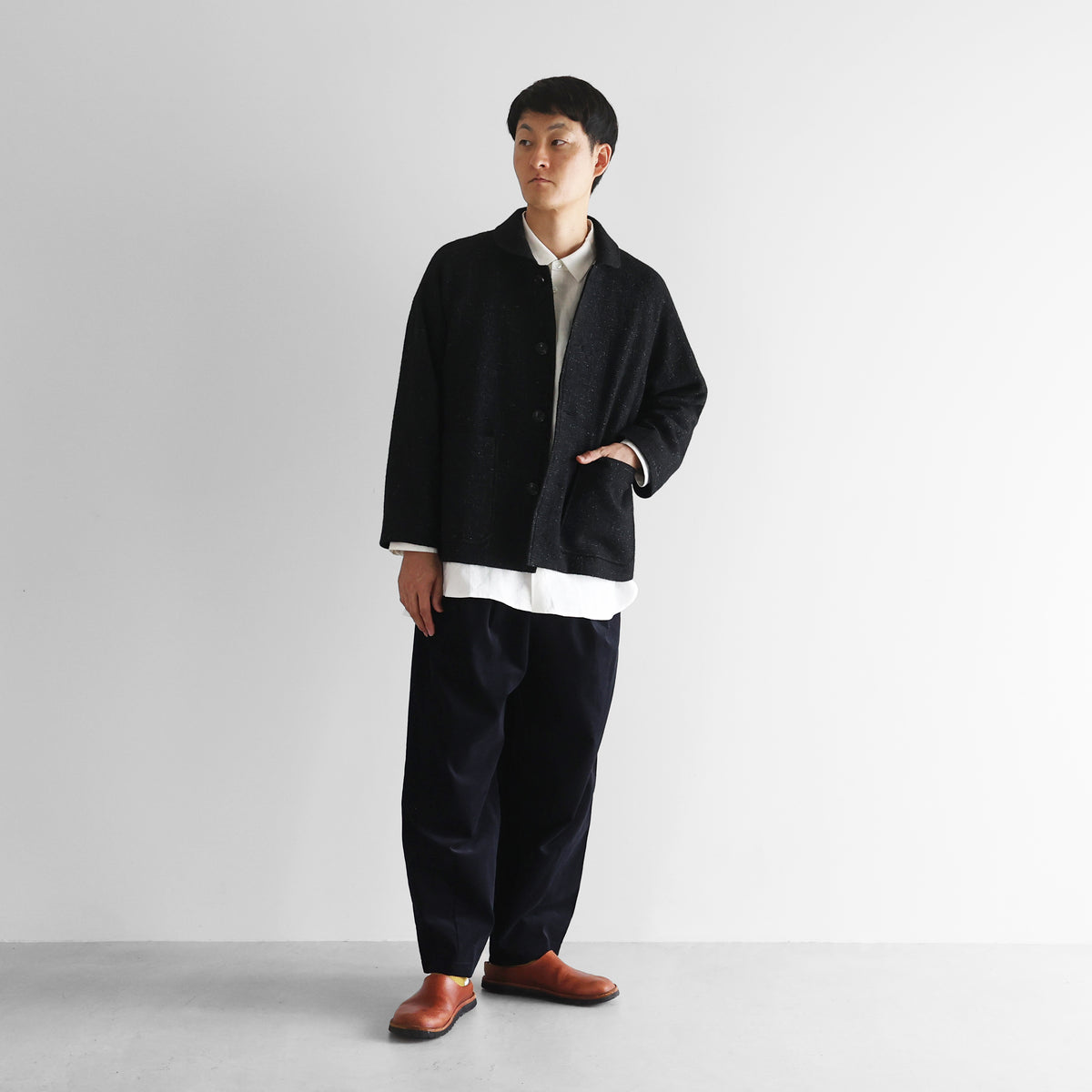 “HUIS×尾州”縮絨リネンウールショートコート【ユニセックス】319