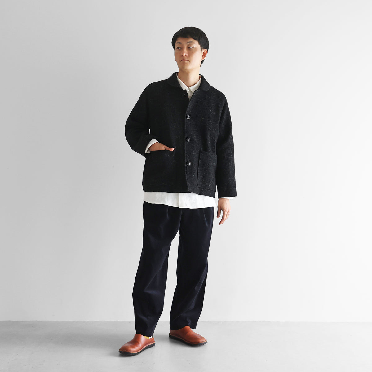 “HUIS×尾州”縮絨リネンウールショートコート【ユニセックス】319
