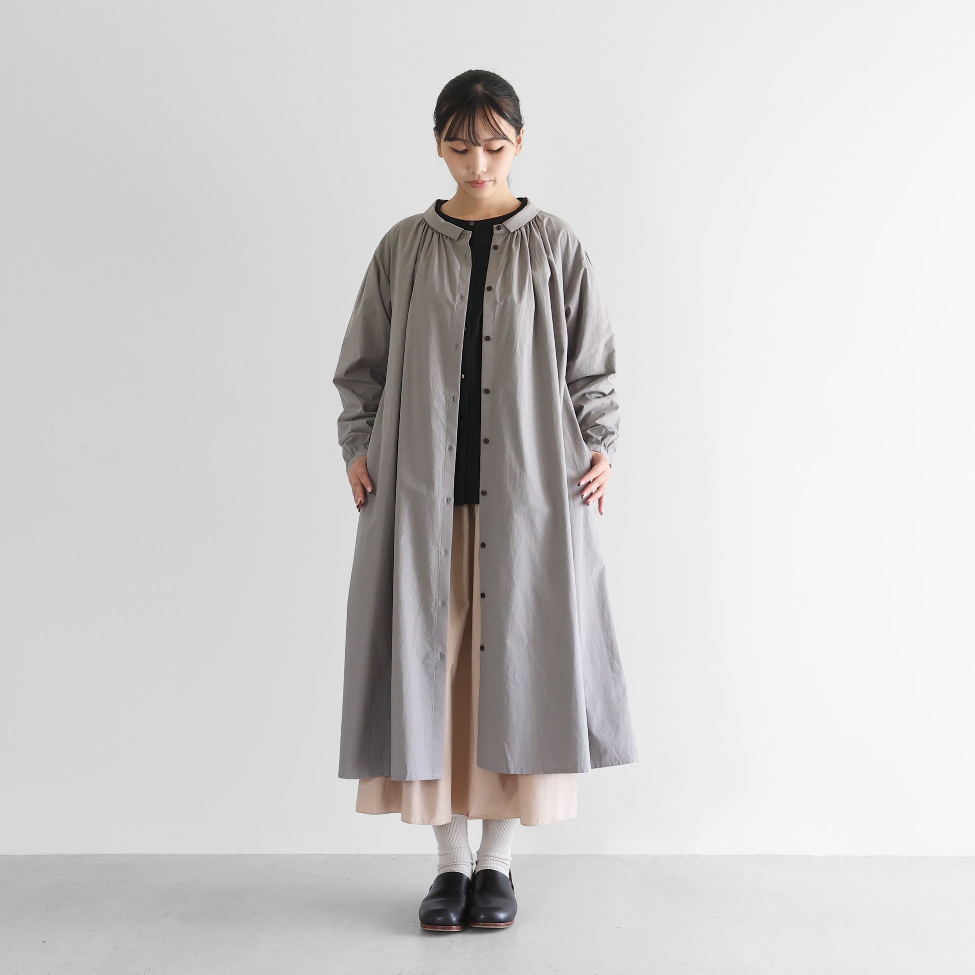 オーガニックコットン前開きロングワンピース【レディス】 U217