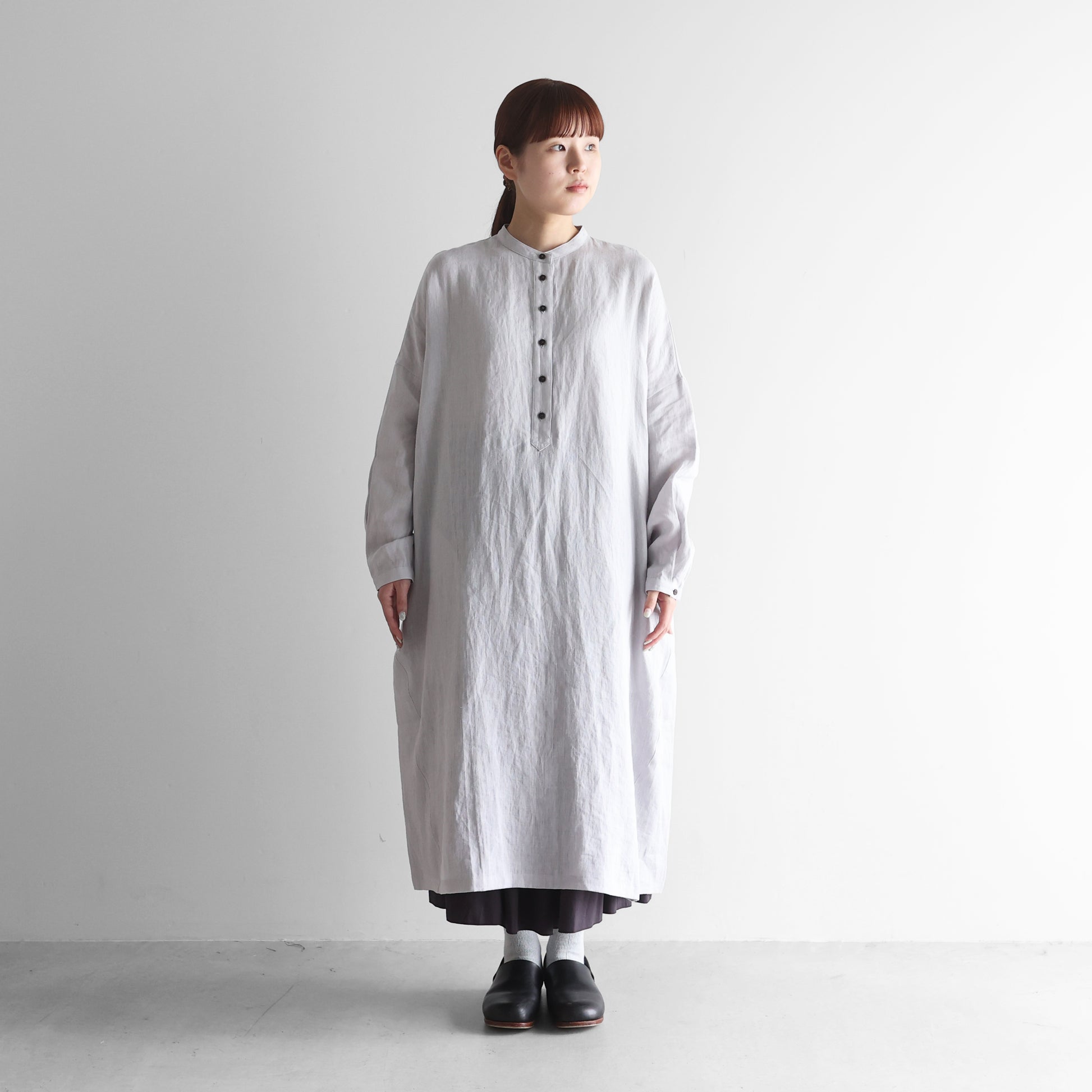 シャトルリネンバンドカラーワイドワンピース【レディス】 U213