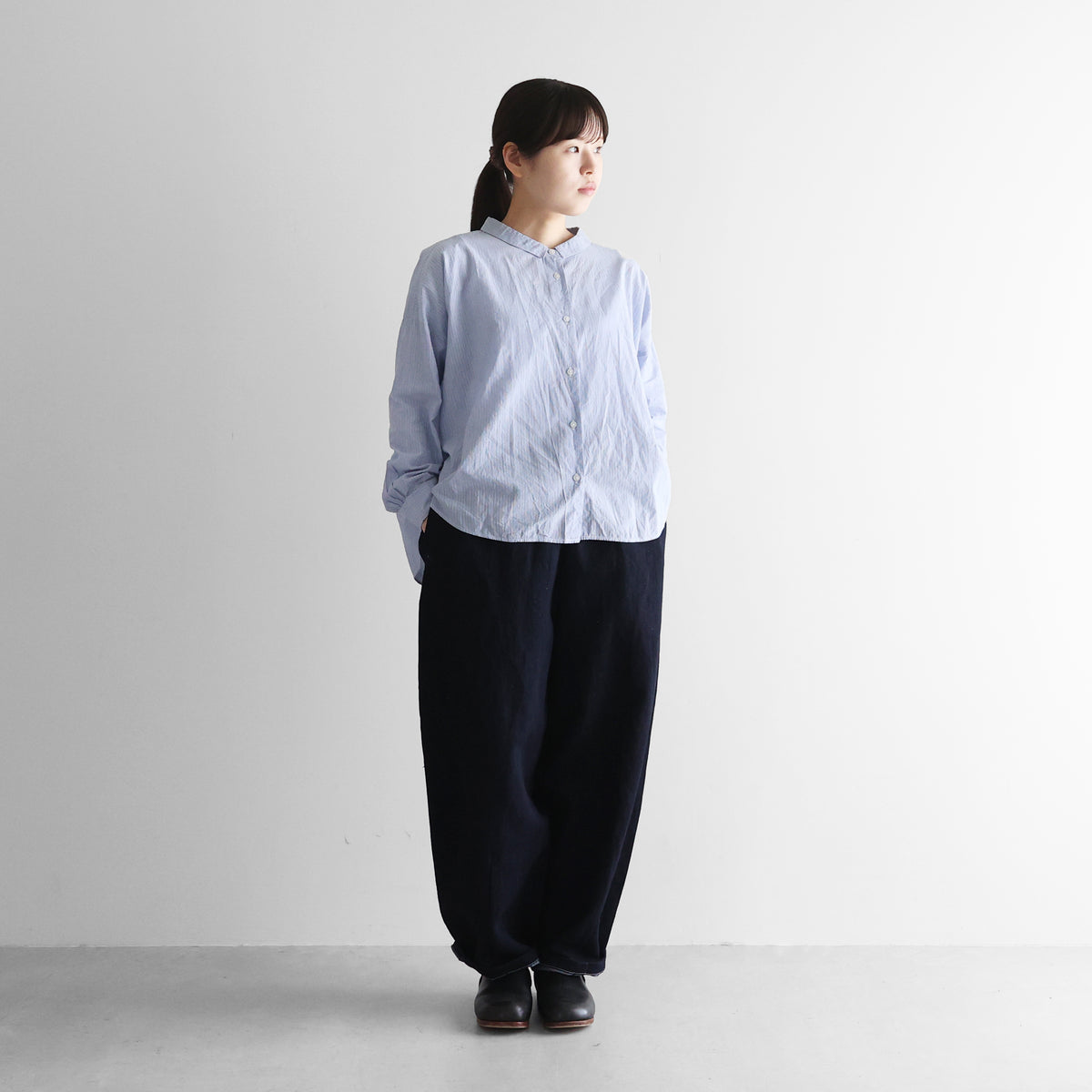 “HUIS×三備”綿麻シャトルデニムバルーンパンツロング【ユニセックス】506L