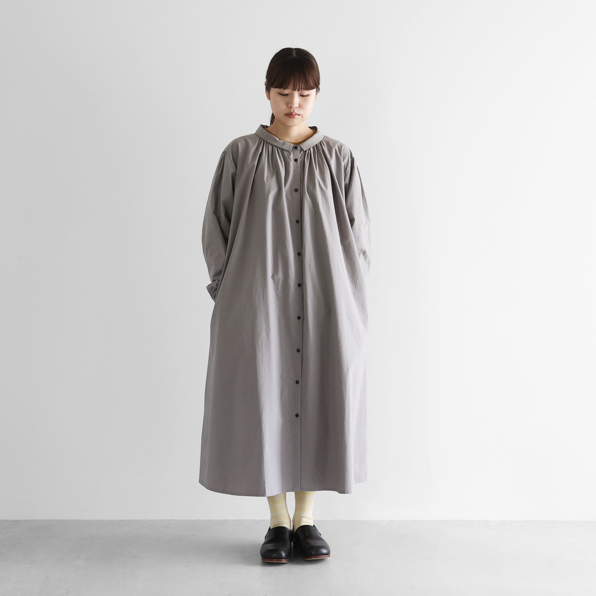 オーガニックコットン前開きロングワンピース【レディス】 U217