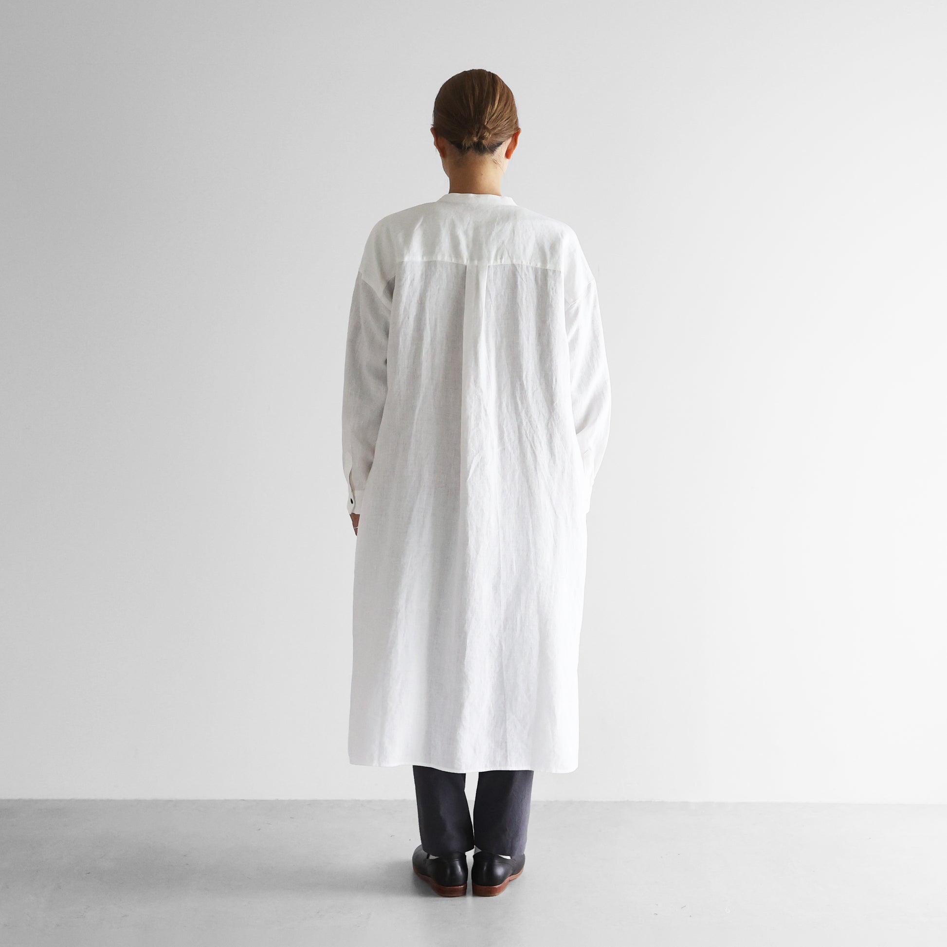 オールドレピアリネンバンドカラーシャツロングワンピース【レディス】 U218