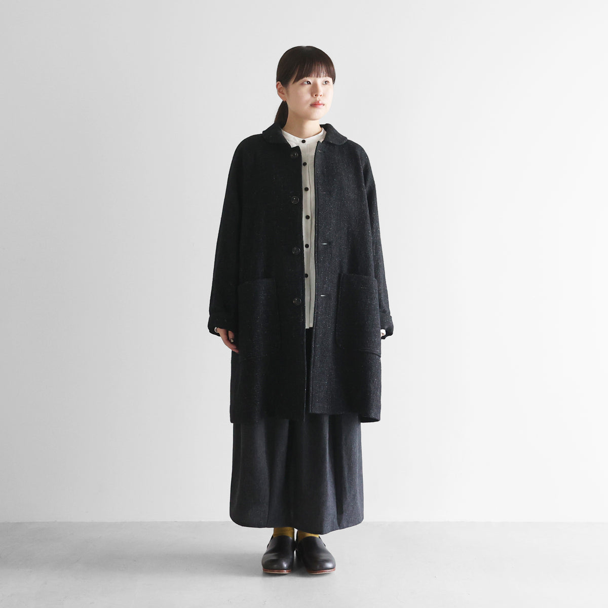 “HUIS×尾州”縮絨リネンウールミドルコート【ユニセックス】316