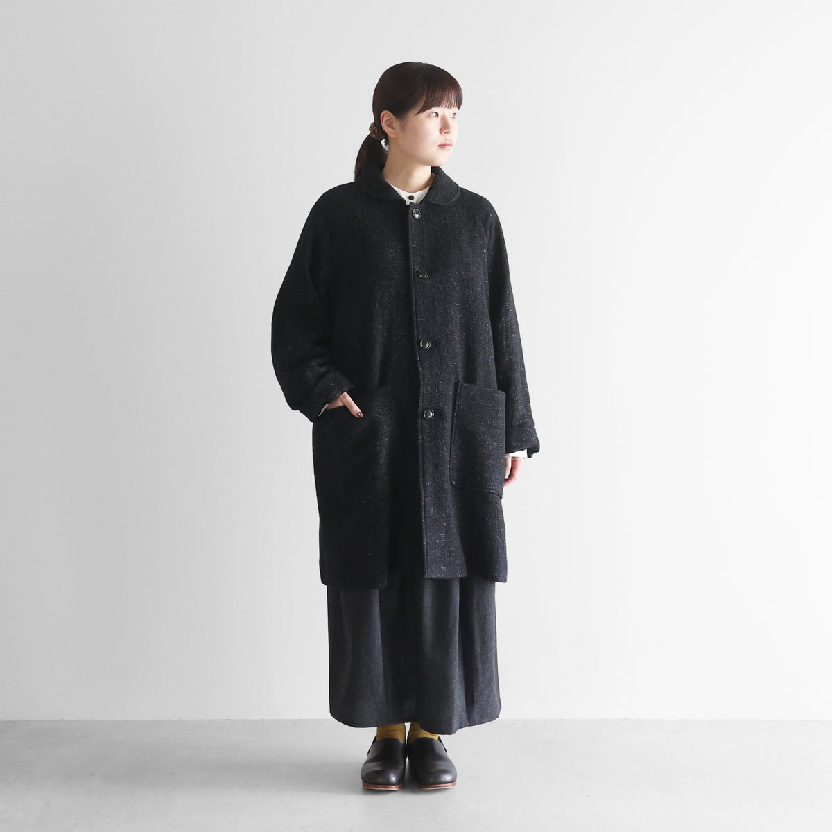 “HUIS×尾州”縮絨リネンウールミドルコート【ユニセックス】316