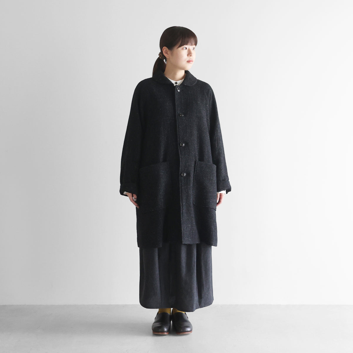 “HUIS×尾州”縮絨リネンウールミドルコート【ユニセックス】316