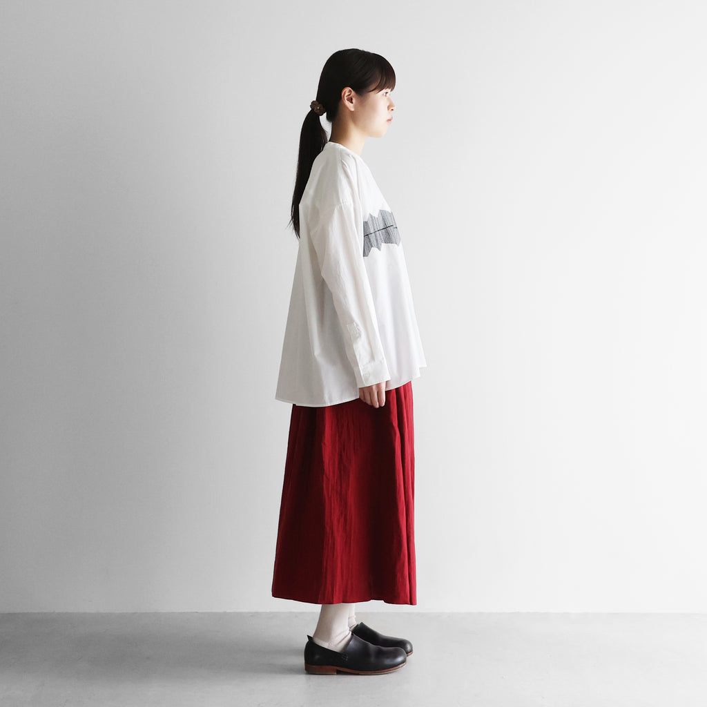 オーガニックコットン刺繍バンドカラーワイドブラウス【レディス】U104EM
