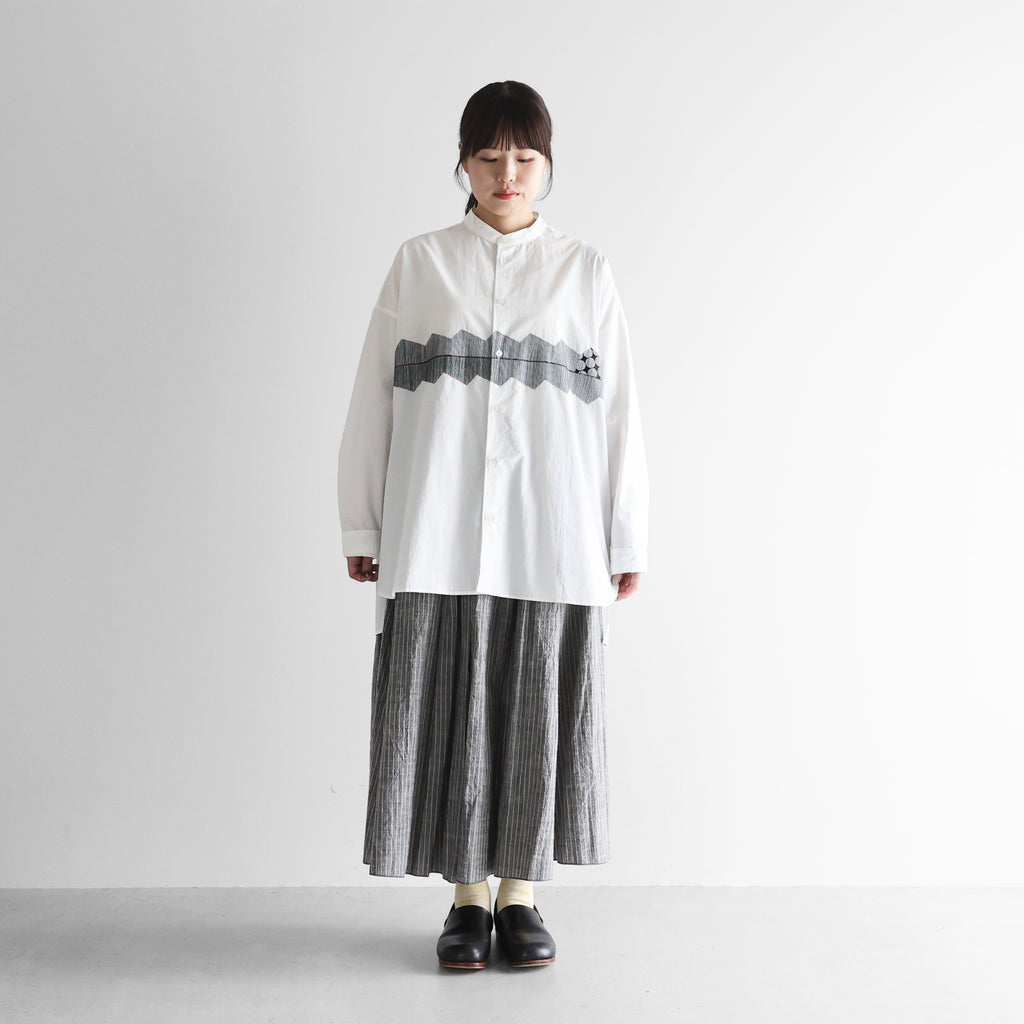 オーガニックコットン刺繍バンドカラーオーバーシャツ【ユニセックス】015EM