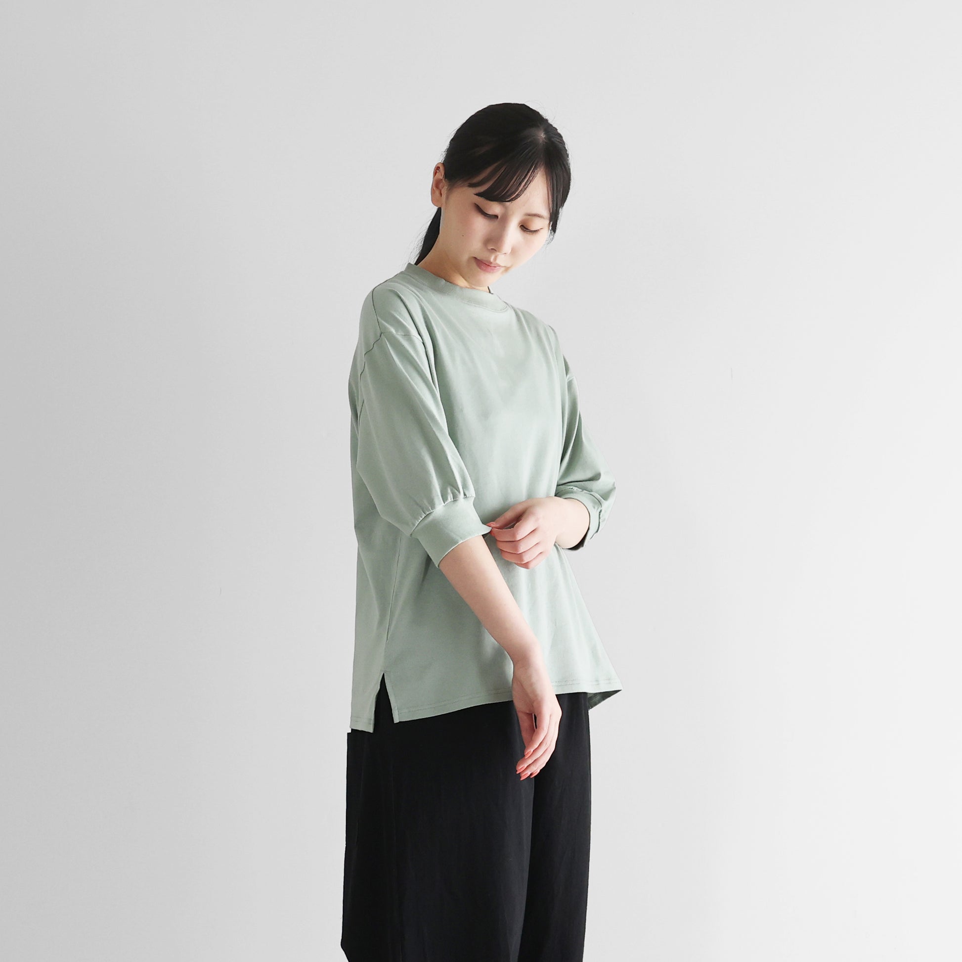 ［HUIS in house］SUVIN COTTON5分袖リブカットソー【レディス】CS106