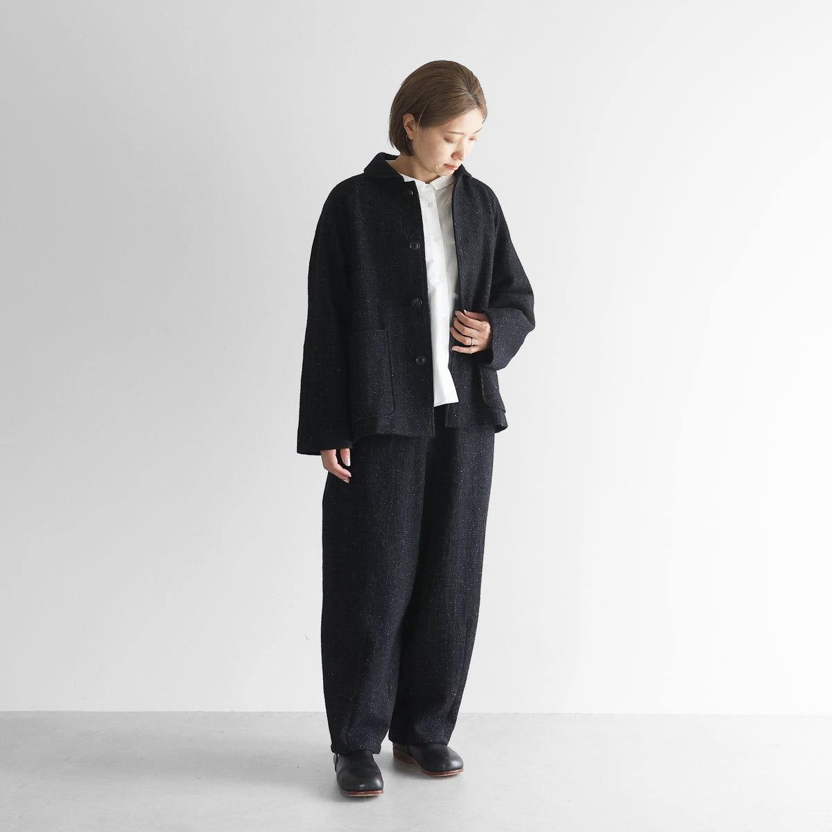 “HUIS×尾州”縮絨リネンウールショートコート【ユニセックス】319