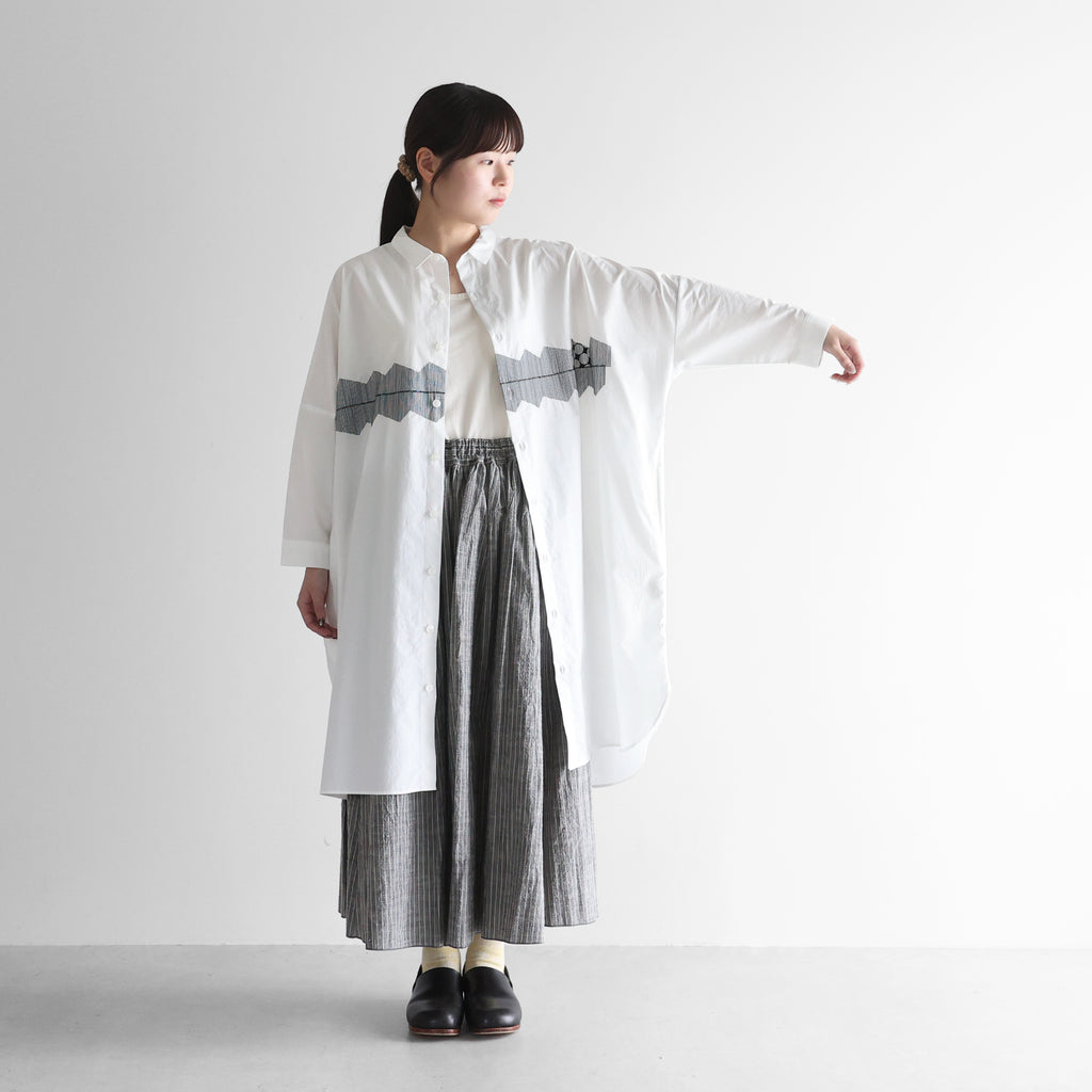 オーガニックコットン刺繍ロングシャツ【ユニセックス】004EM