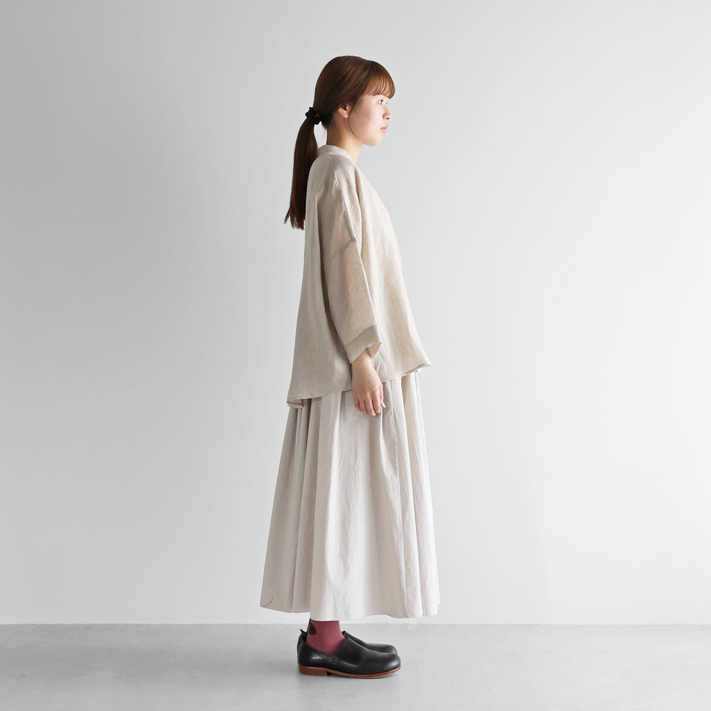 8分袖シャトルリネンライトバンドカラーブラウス【レディス】U112