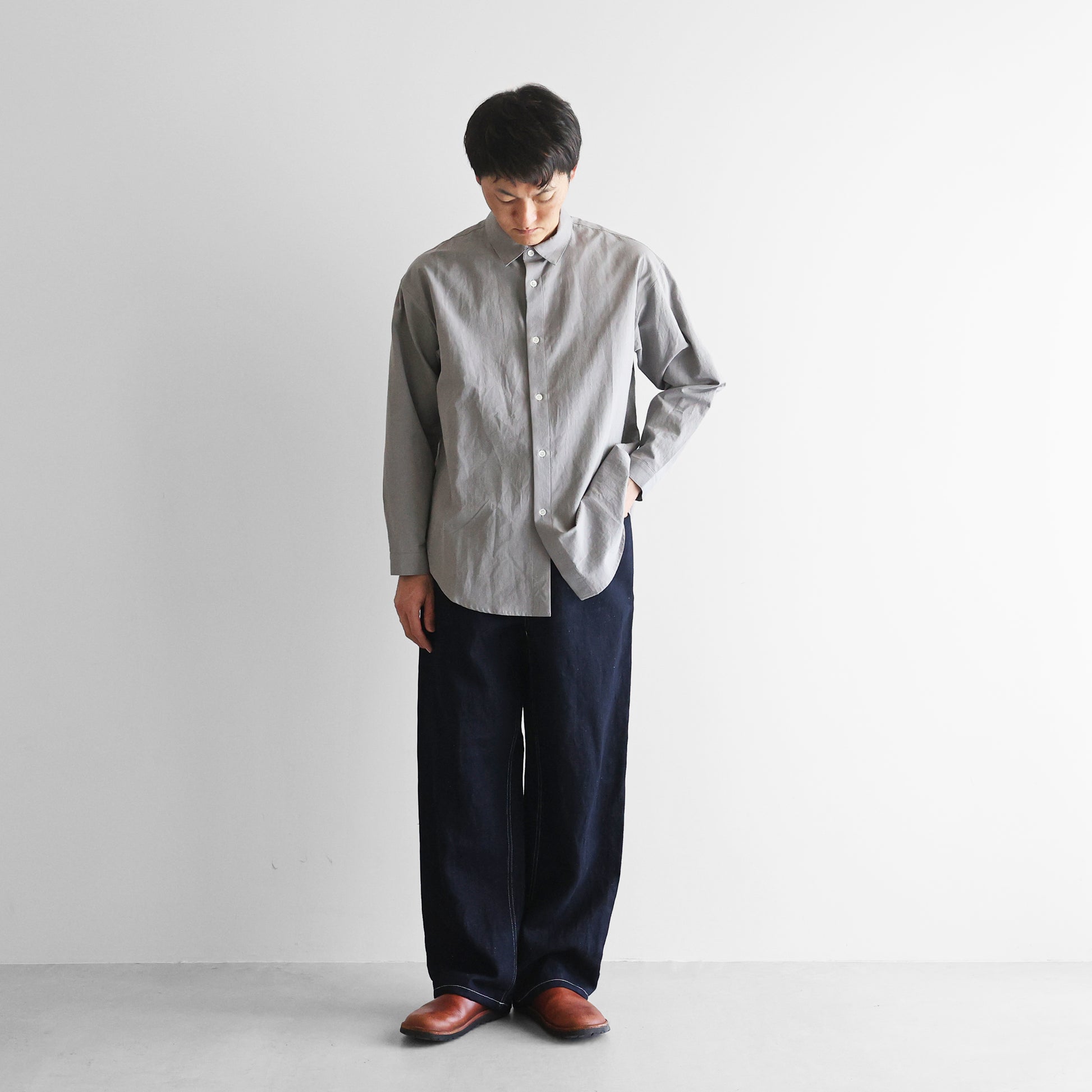 “HUIS×三備”綿麻シャトルデニムワイドストレートワークパンツ【ユニセックス】515
