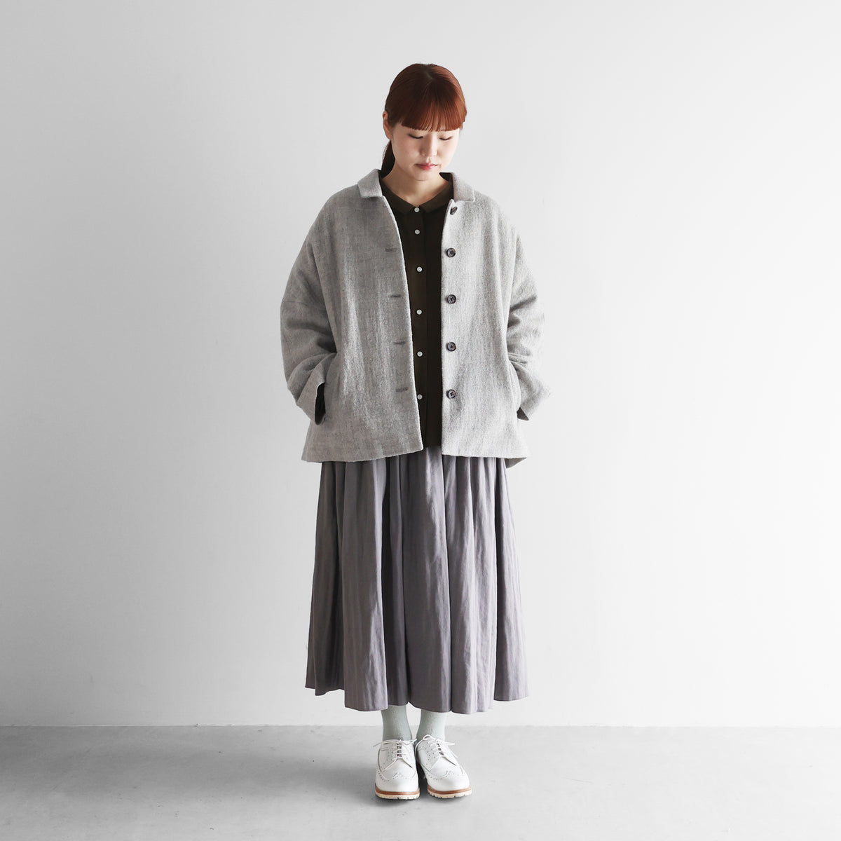 “HUIS×尾州”縮絨リファインウールワイドショートコート【レディス】U311