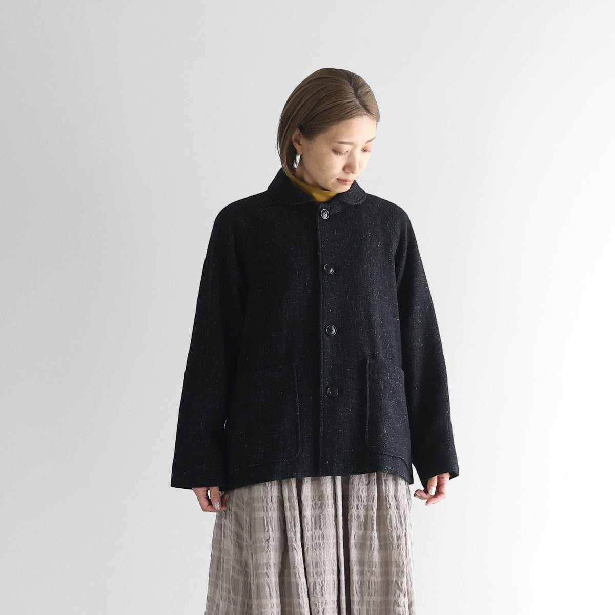 “HUIS×尾州”縮絨リネンウールショートコート【ユニセックス】319