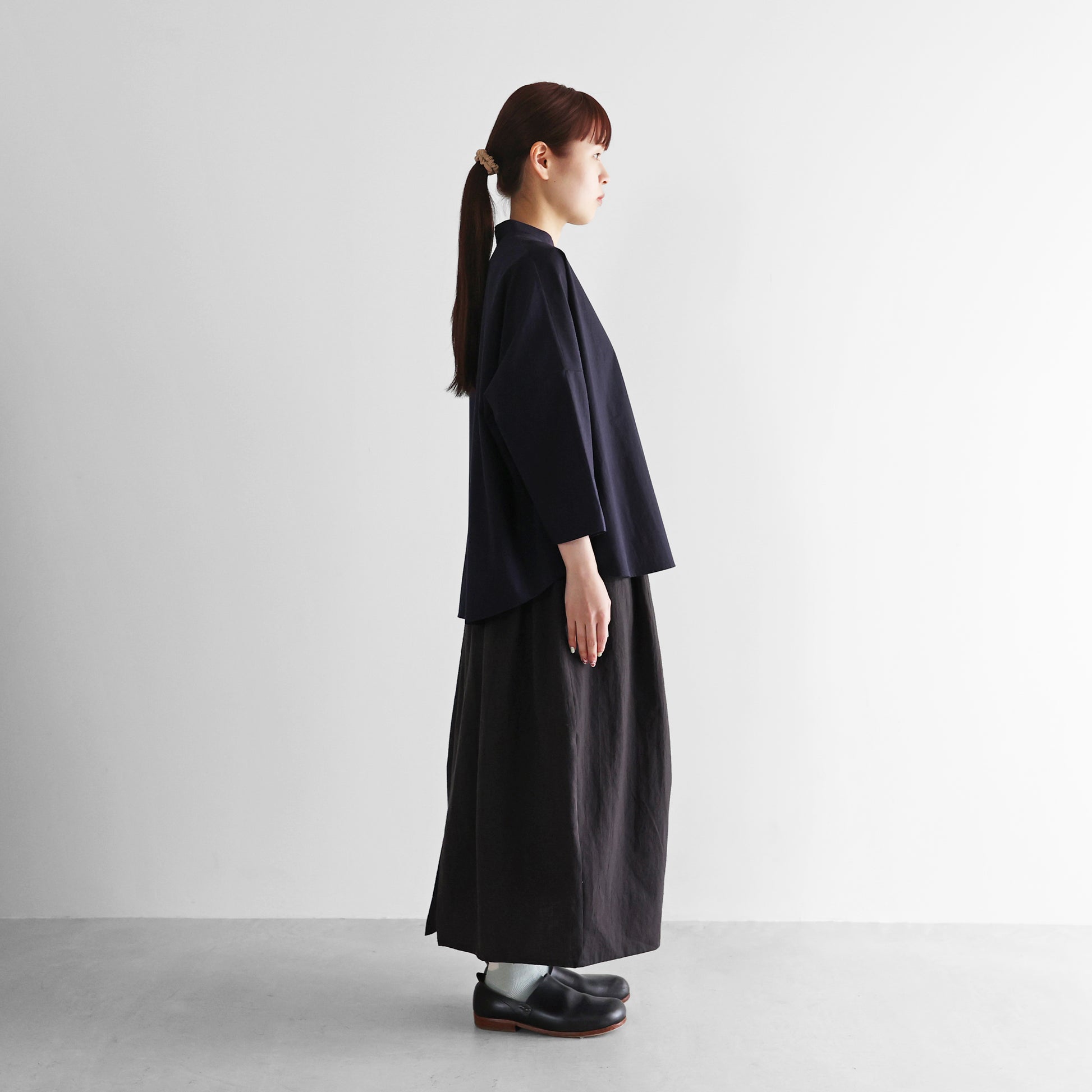 8分袖オーガニックコットンバンドカラーブラウス【レディス】U112