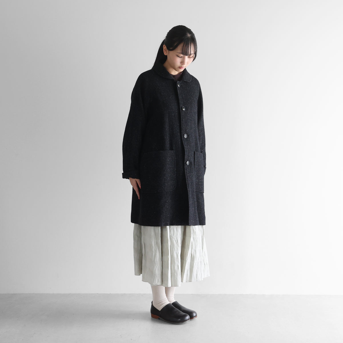 “HUIS×尾州”縮絨リネンウールミドルコート【ユニセックス】316