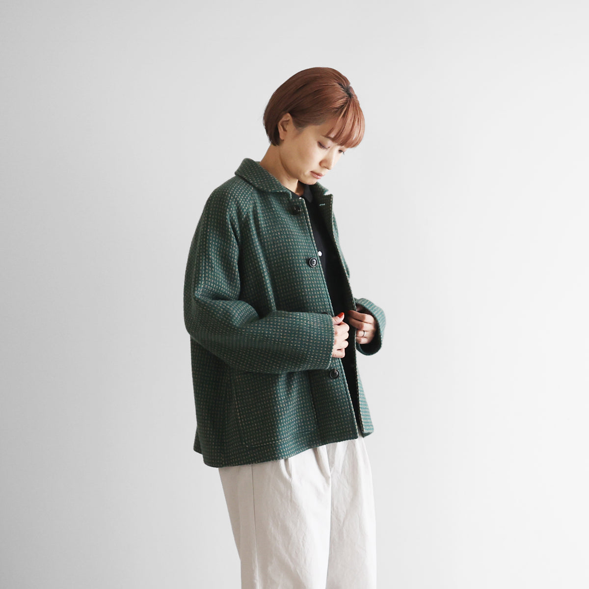 “HUIS×尾州”ウールドットツイードショートコート【ユニセックス】319