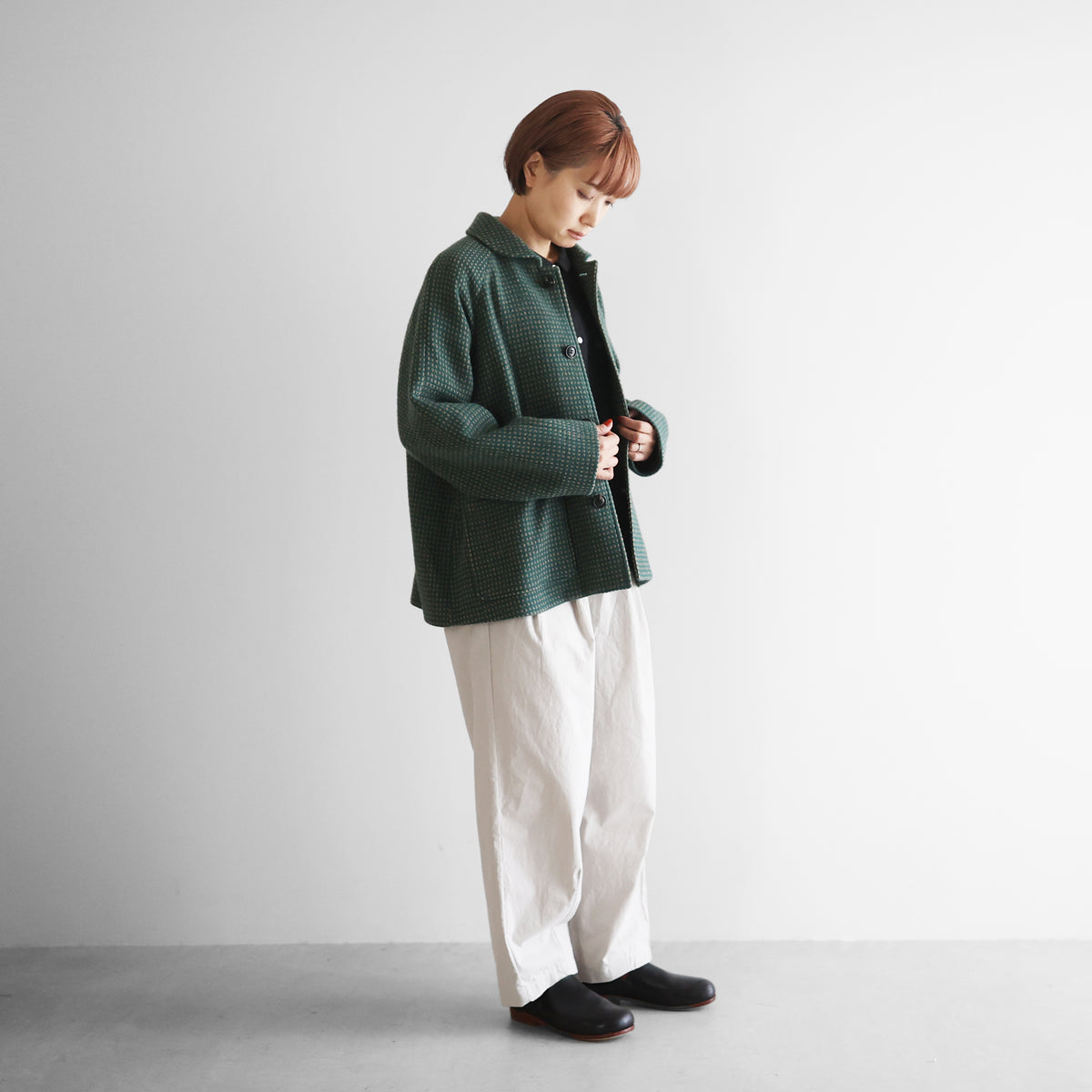 “HUIS×尾州”ウールドットツイードショートコート【ユニセックス】319