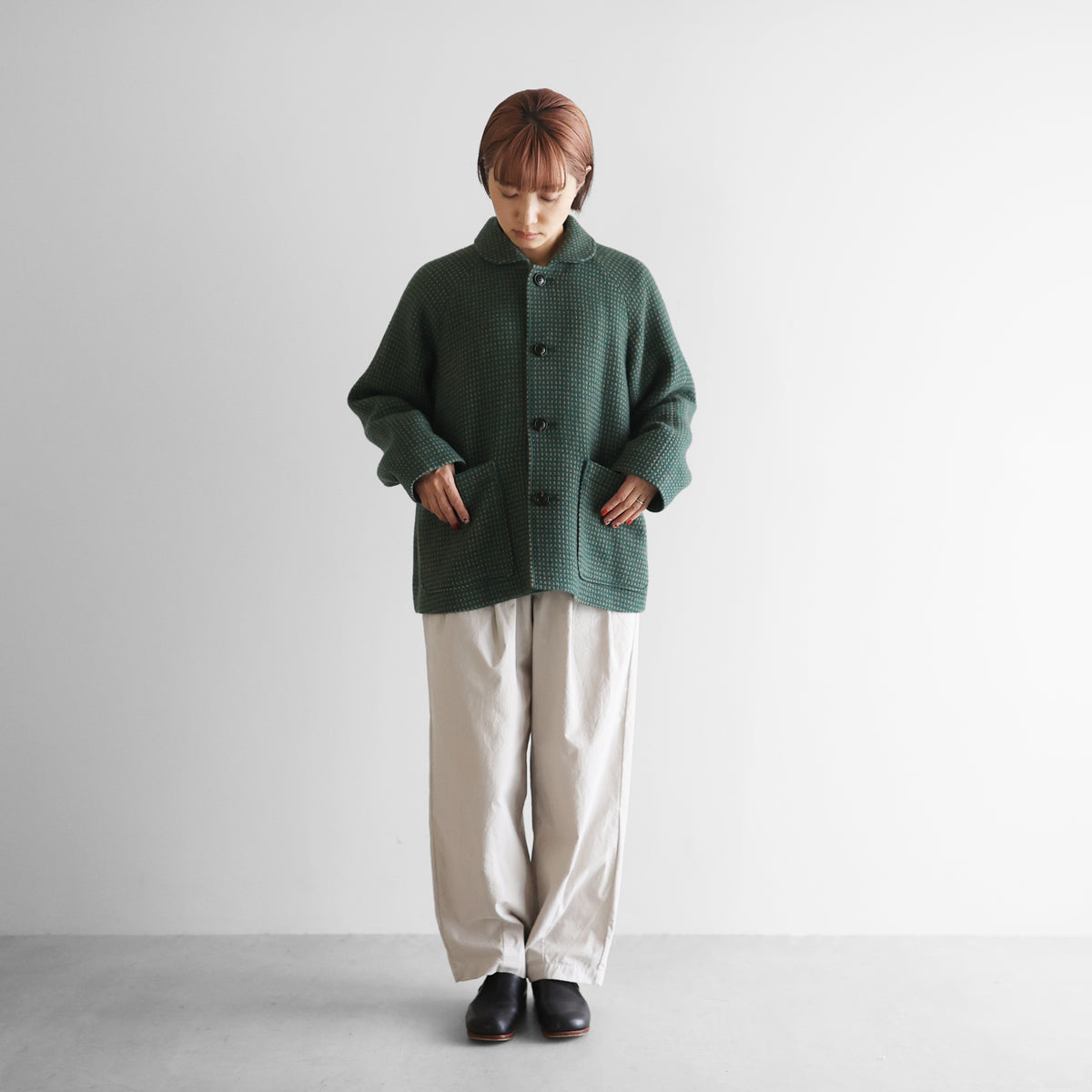 “HUIS×尾州”ウールドットツイードショートコート【ユニセックス】319