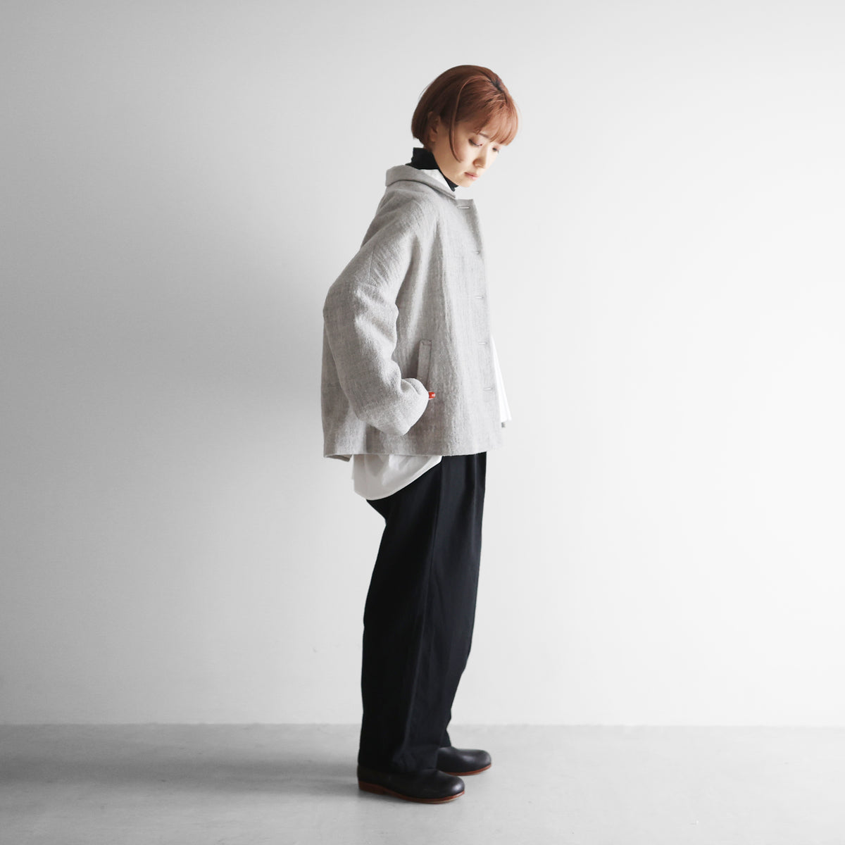 “HUIS×尾州”縮絨リファインウールワイドショートコート【レディス】U311