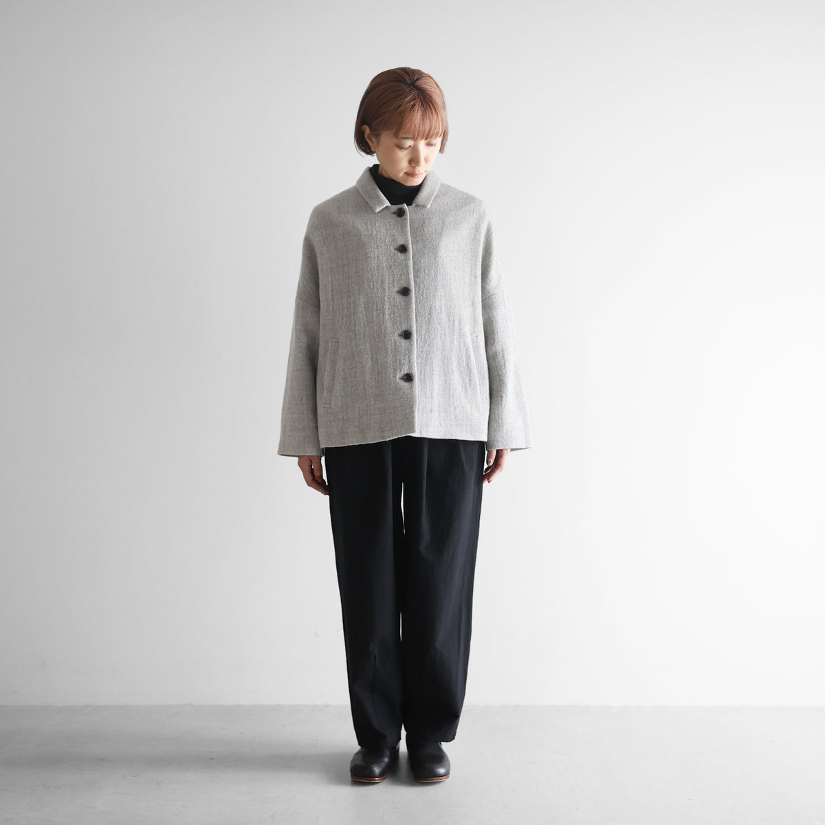 “HUIS×尾州”縮絨リファインウールワイドショートコート【レディス】U311