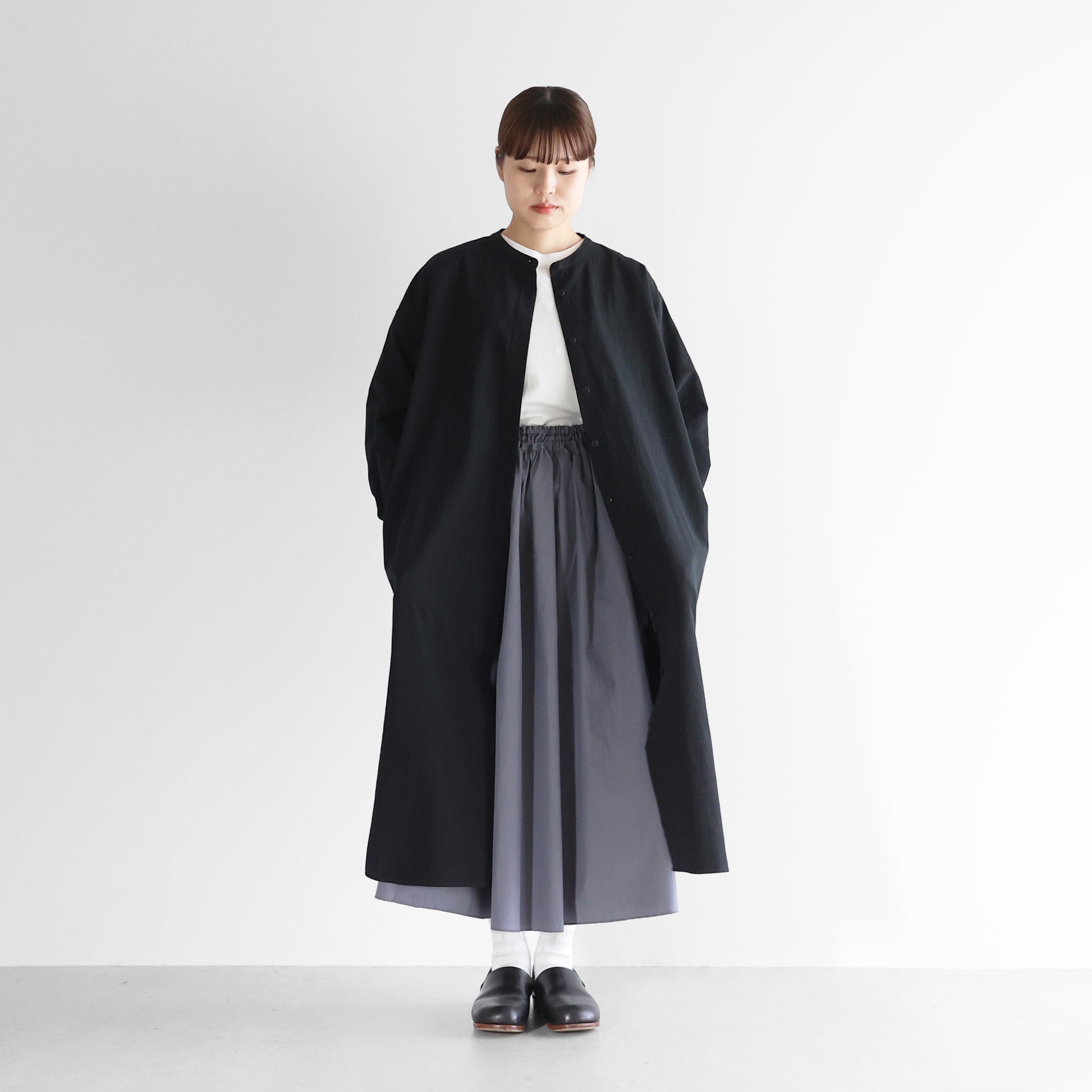 ギザコットンヘンプバンドカラーシャツロングワンピース【レディス】 U218