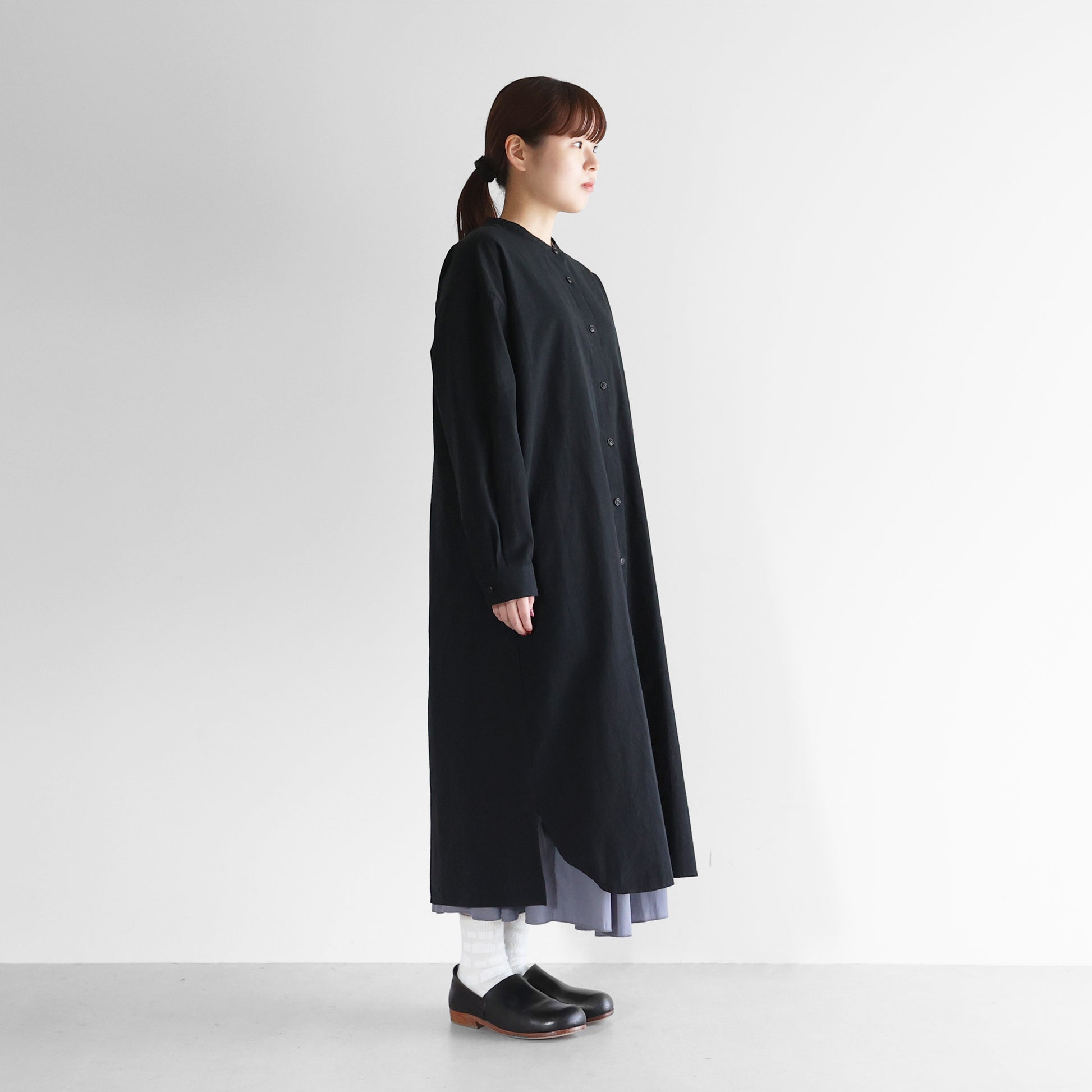 ギザコットンヘンプバンドカラーシャツロングワンピース【レディス】 U218