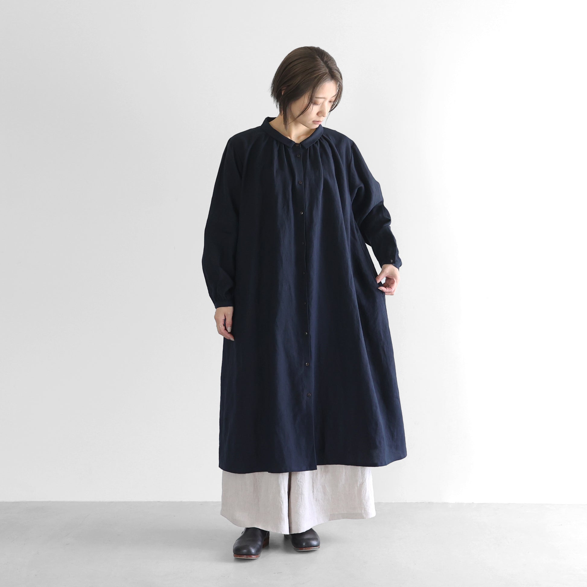 オールドレピアリネン前開きロングワンピース【レディス】 U217